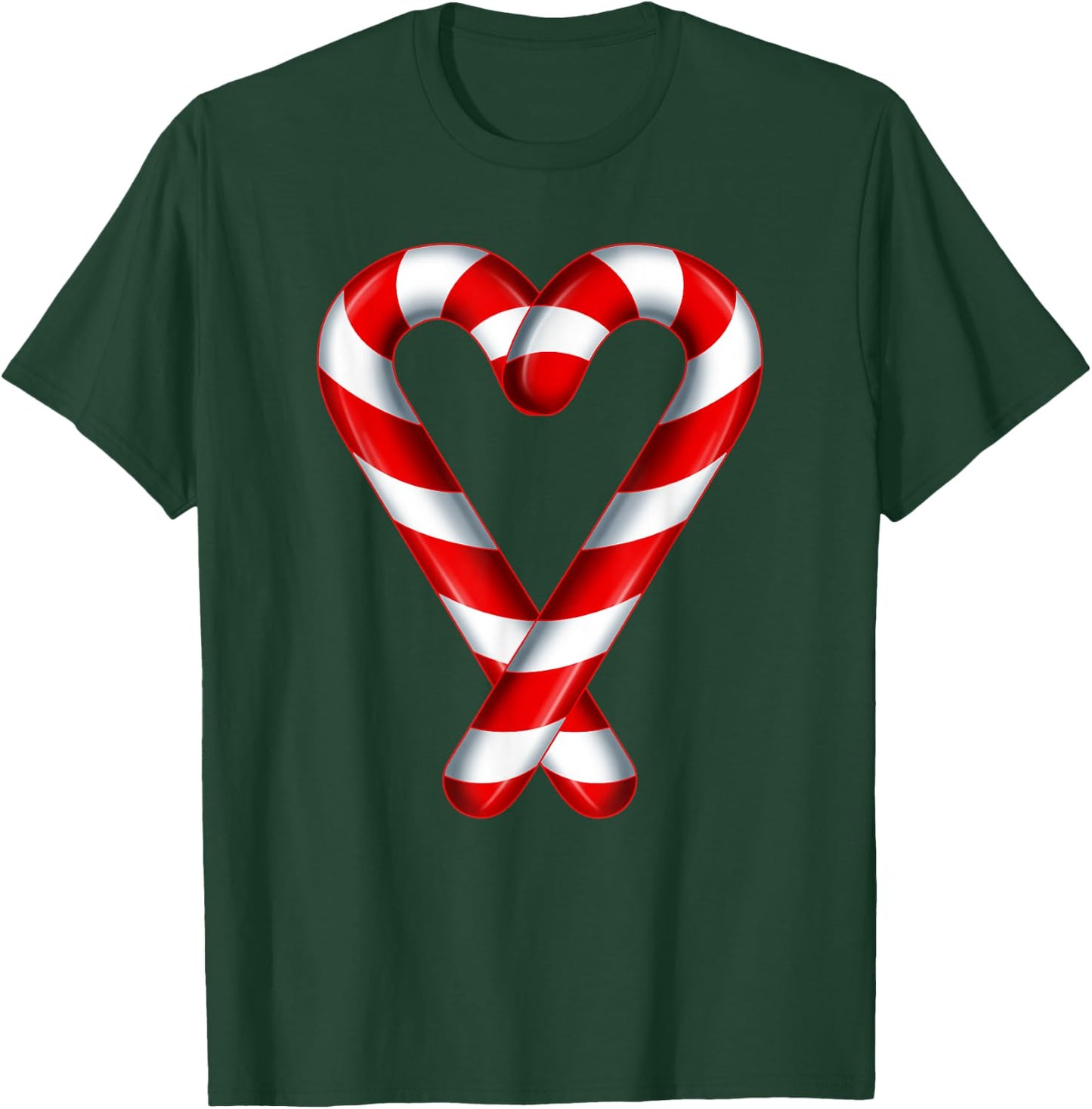 Candy Cane Heart Merry and Bright Red White Candy Couples T-Shirt - T-Shirt | Forest