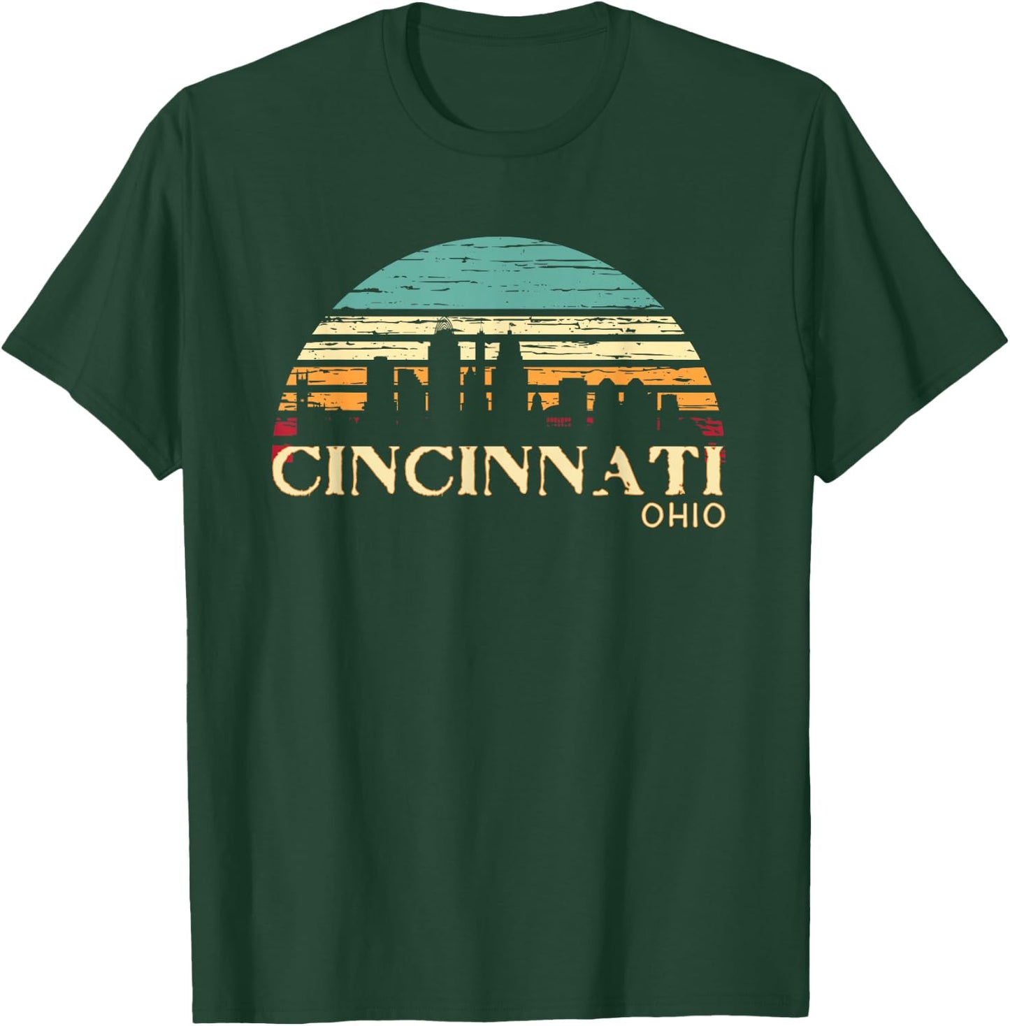 Retro Sunset Cincy Downtown Cincinnati Ohio Skyline Art Gift T-Shirt - T-Shirt | Forest