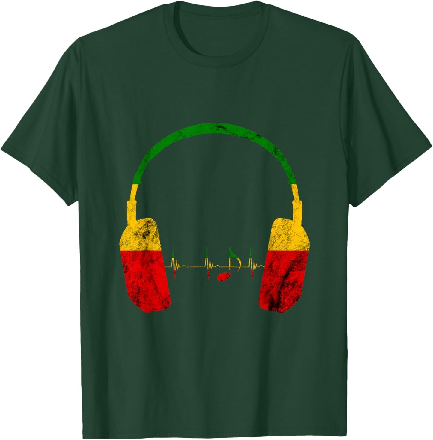Rasta Reggae Music Headphones Jamaica Heartbeat Music Note T-Shirt - T-Shirt | Forest