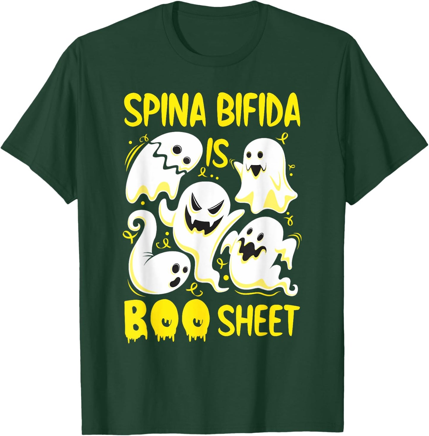 Spina Bifida is Boo Sheet Yellow Boos Funny Halloween Ghost T-Shirt - T-Shirt | Forest