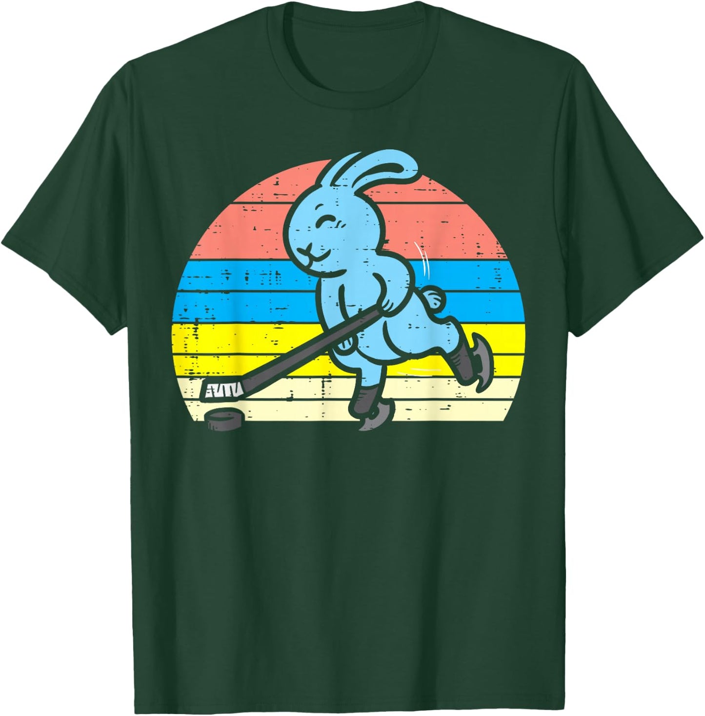 Easter Bunny Playing Ice Hockey Retro Sports Men Women Kids T-Shirt - T-Shirt | Forest