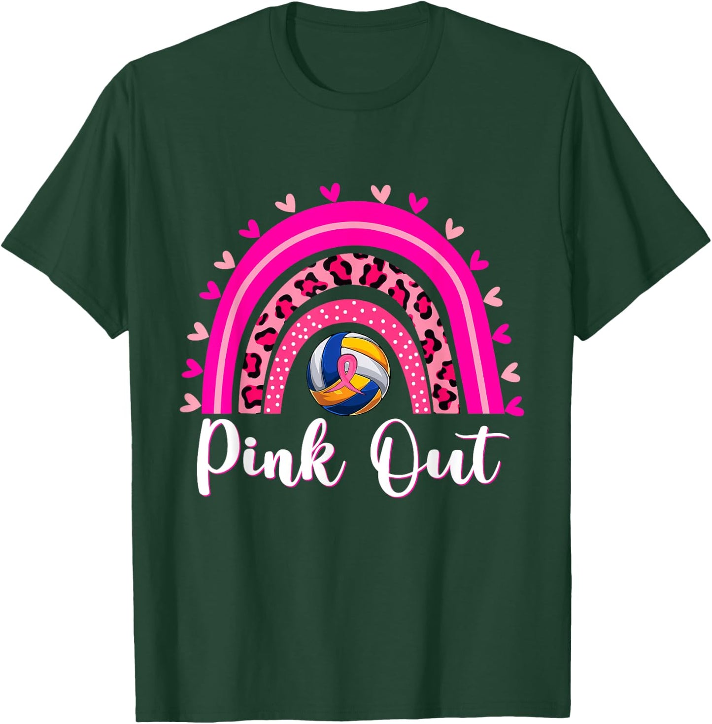 Pink Out Volleyball Lover Rainbow Breast Cancer Awareness T-Shirt - T-Shirt | Forest