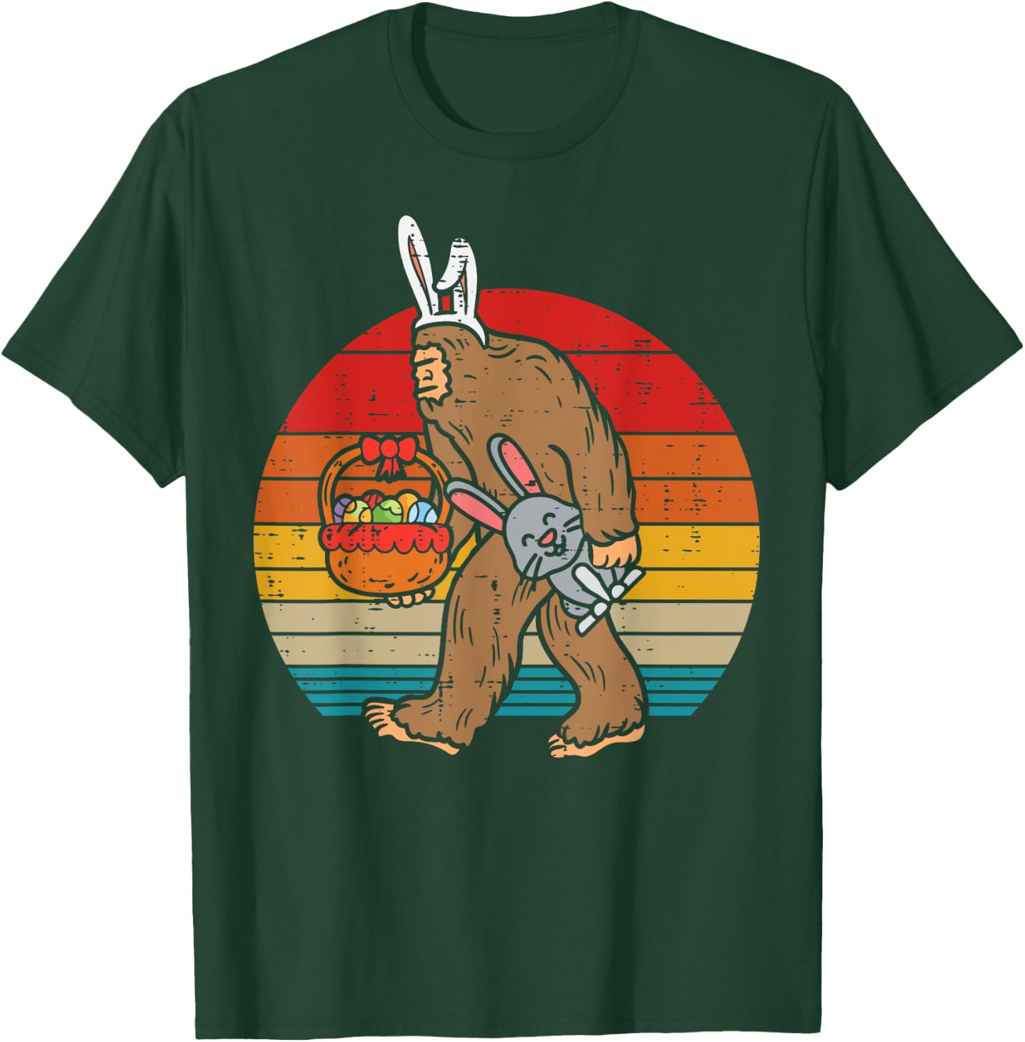 Bigfoot Easter Bunny Eggs Retro Sasquatch Men Women Kids T-Shirt - T-Shirt | Forest