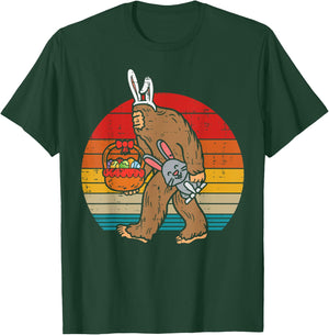 Bigfoot Easter Bunny Eggs Retro Sasquatch Men Women Kids T-Shirt - T-Shirt | Forest