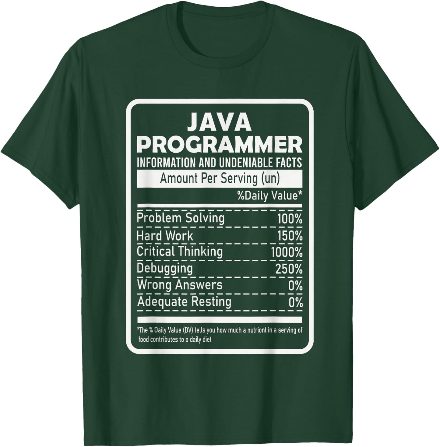 Funny Java Programmer Nutritional Facts Java Programming T-Shirt - T-Shirt | Forest