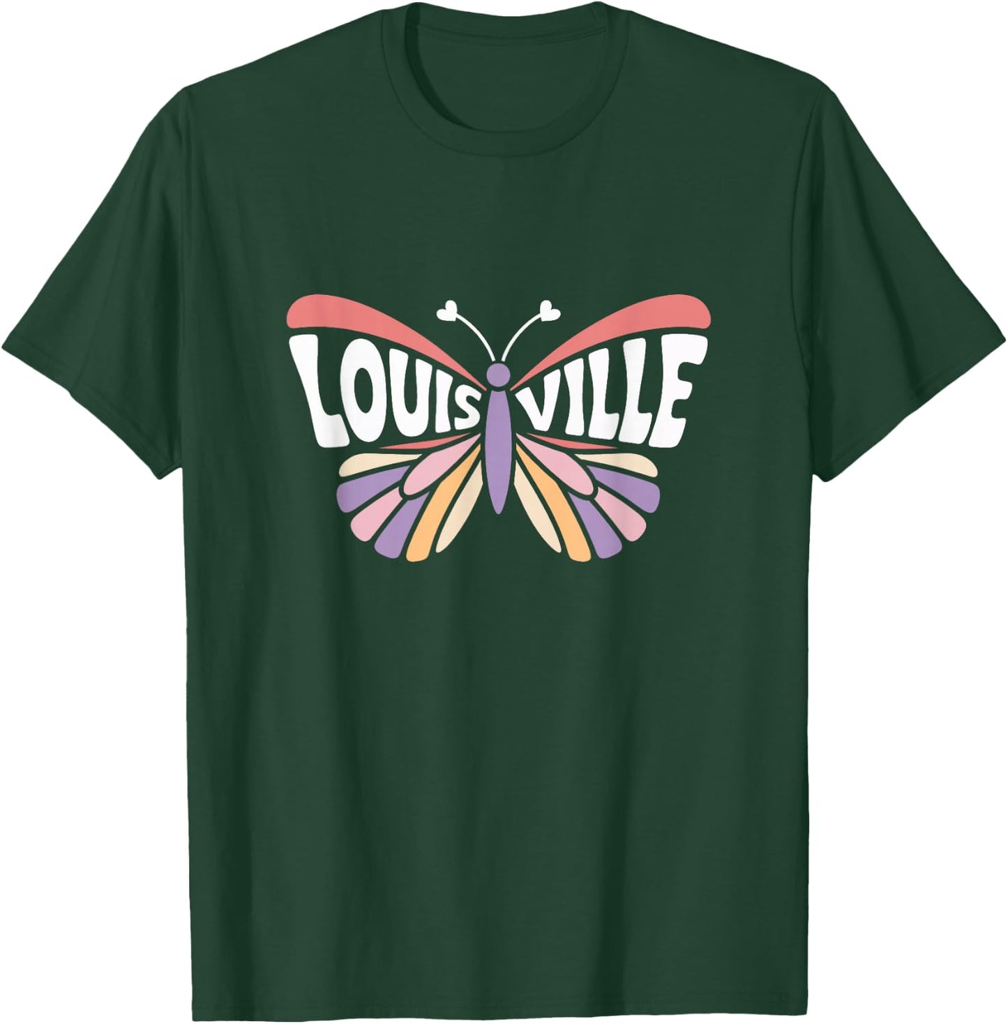 Louisville, Kentucky Butterfly - Pastel City Name Word Art T-Shirt - T-Shirt | Forest