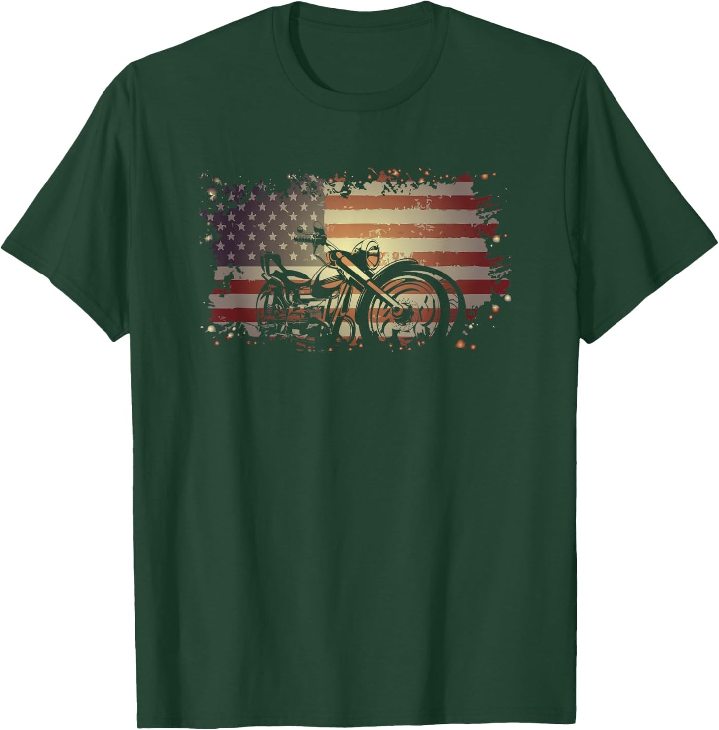 Patriotic American Flag Motorcycle Biker T-Shirt - T-Shirt | Forest