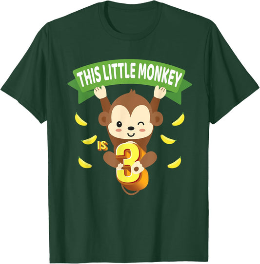 This Little Monkey Is 3 Years Old Kid 3rd Birthday Monkeys T-Shirt - T-Shirt | Forest
