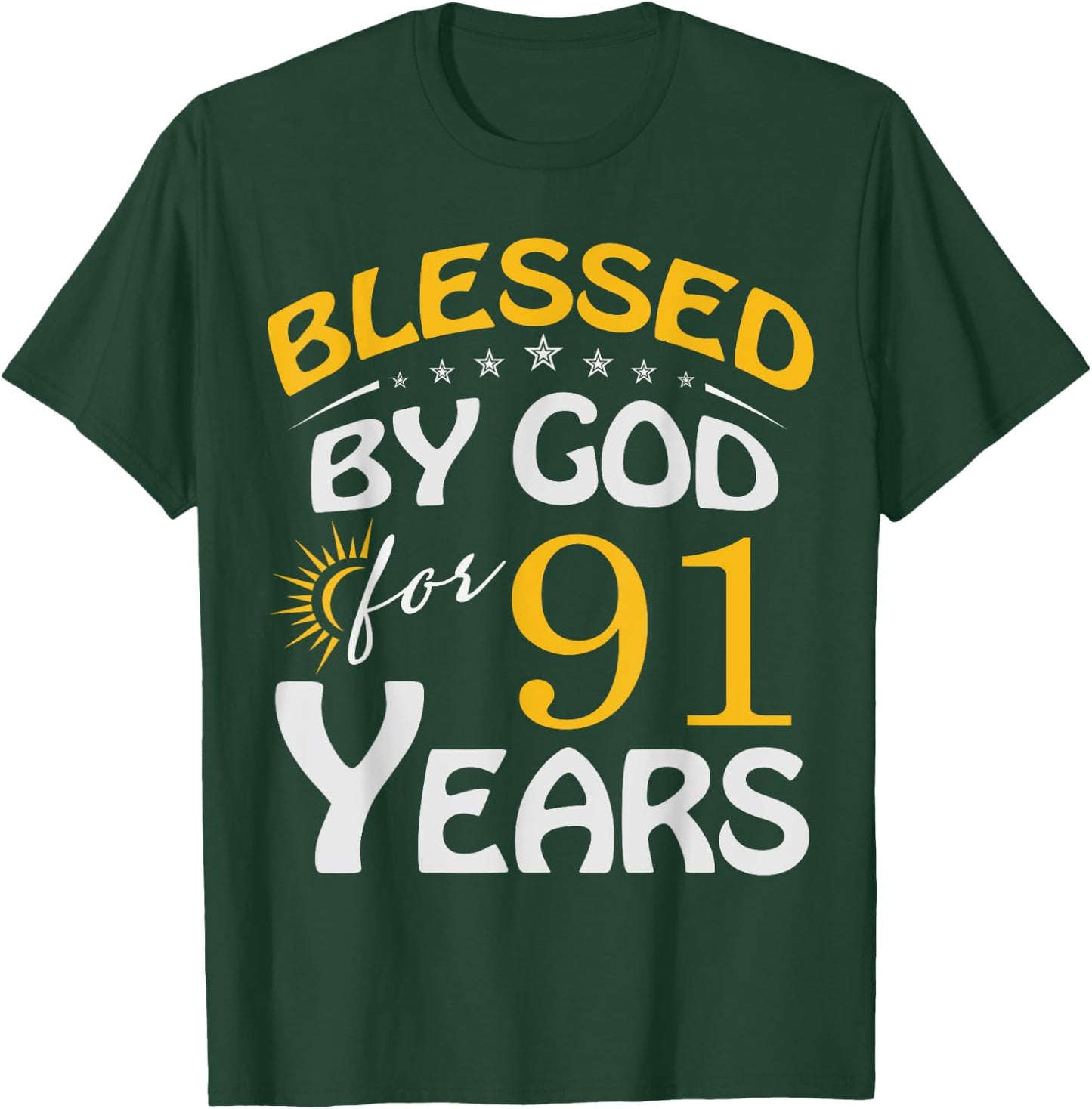 Vintage Blessed by God For 91 Years Old Happy 91st Birthday T-Shirt - T-Shirt | Forest