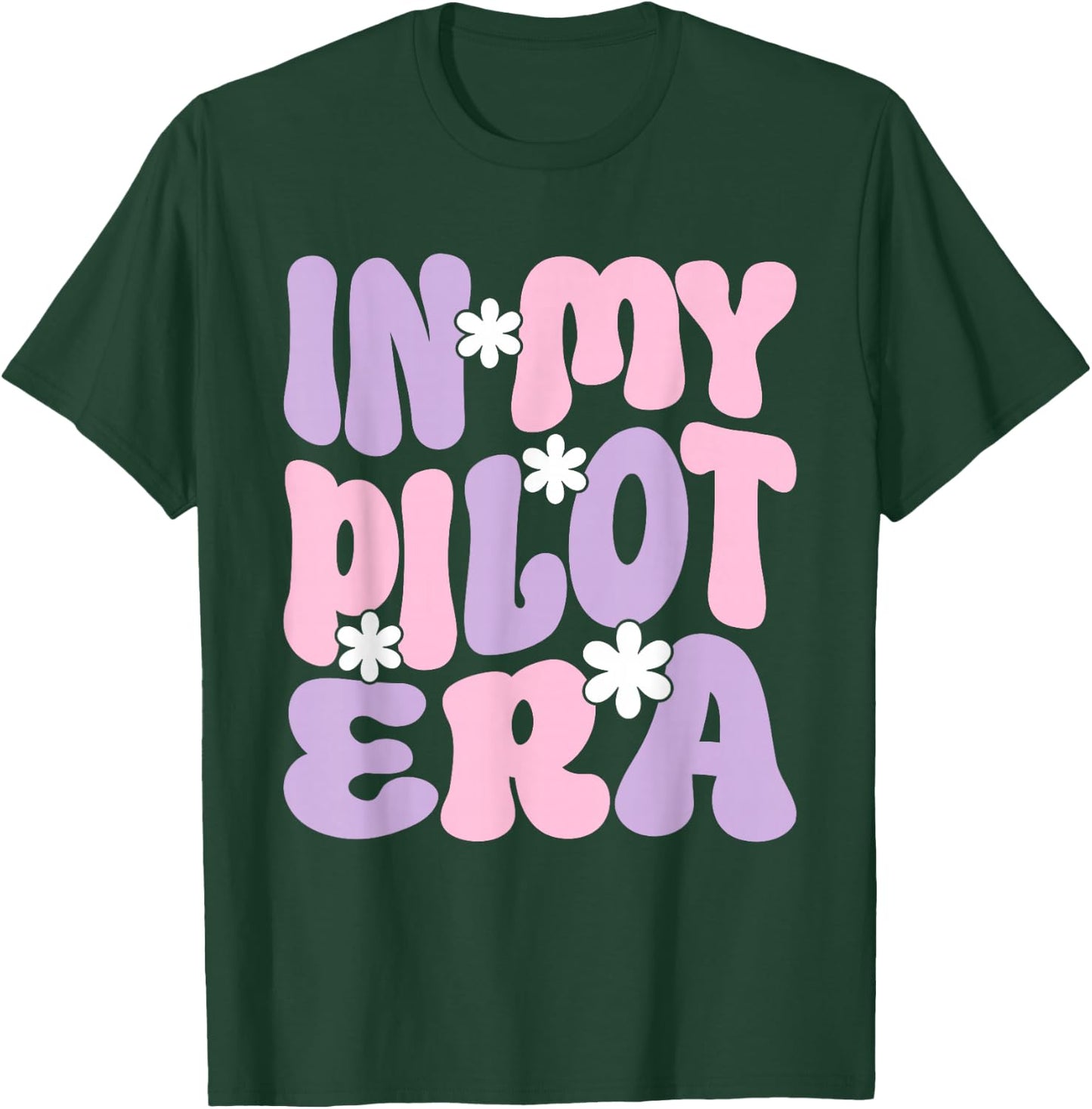 In My Pilot Era Female Pilot Airplanes Aviation Groovy T-Shirt - T-Shirt | Forest