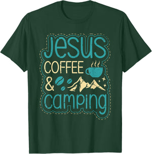 Jesus coffee and camping for a Camper funny Camping T-Shirt - T-Shirt | Forest