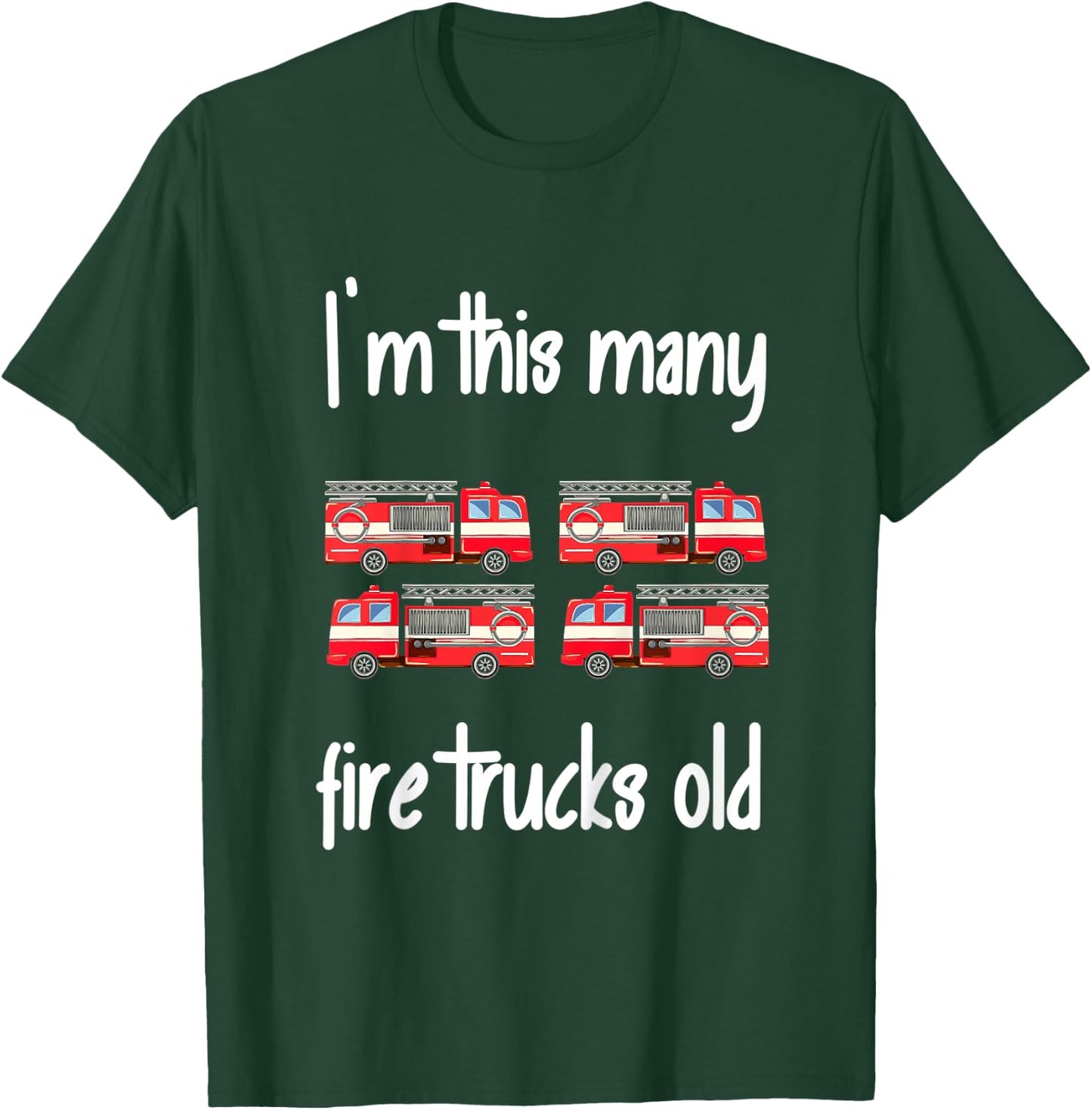 Kids Fire Truck Birthday 4 Years Old 4th Birthday Firefighter T-Shirt - T-Shirt | Forest