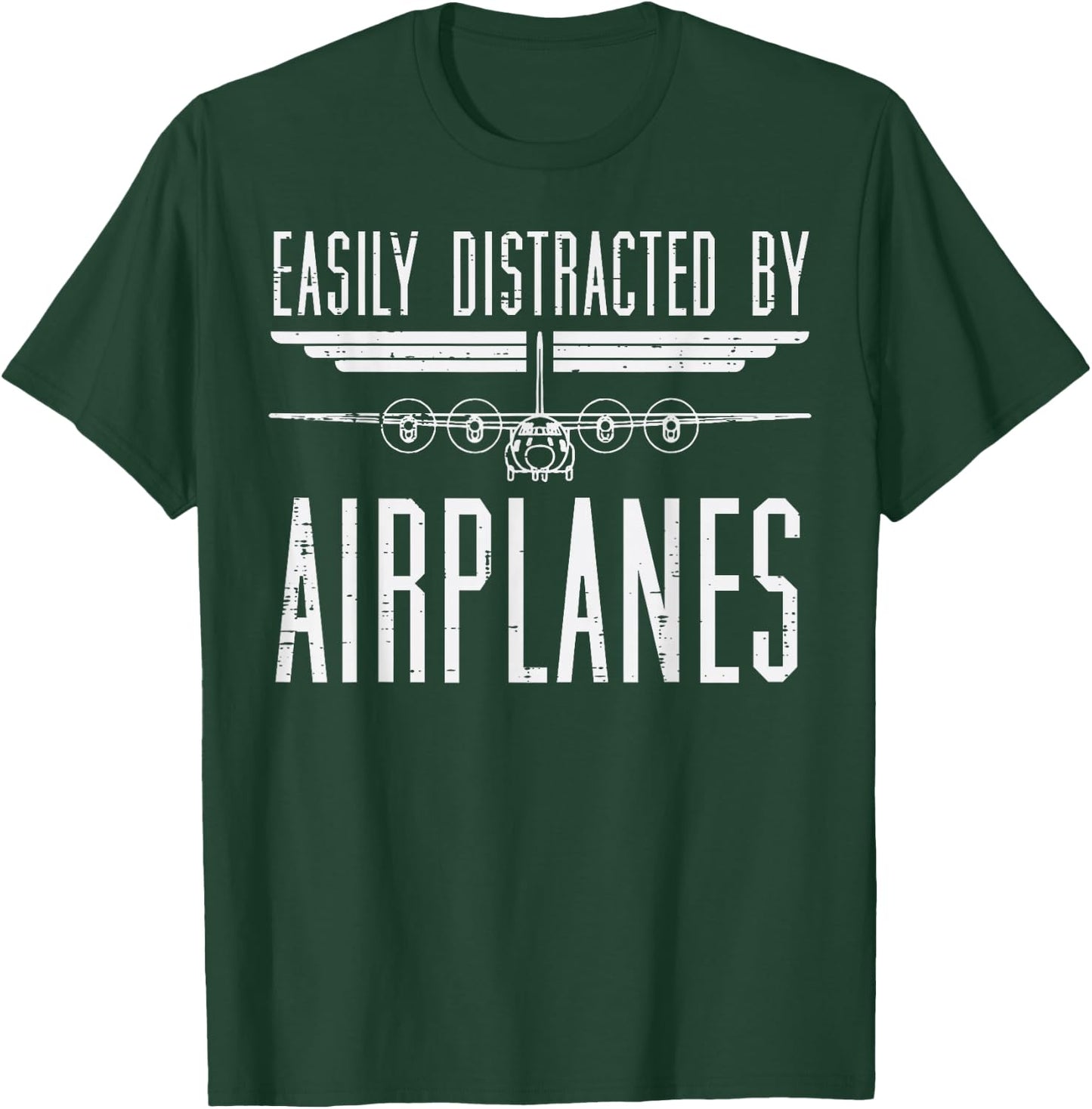 Easily Distracted Airplanes Aircraft Mechanic Aviation Pilot T-Shirt - T-Shirt | Forest