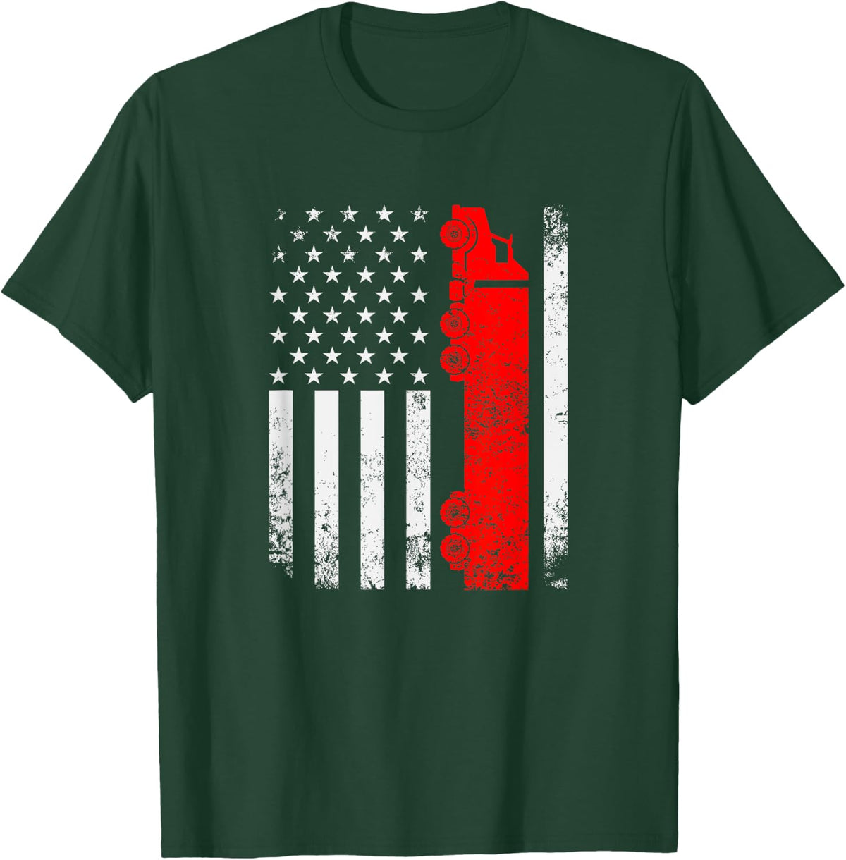 Vintage USA Truck Driver American Flag Father's Day Trucker Men T-Shirt - T-Shirt | Forest