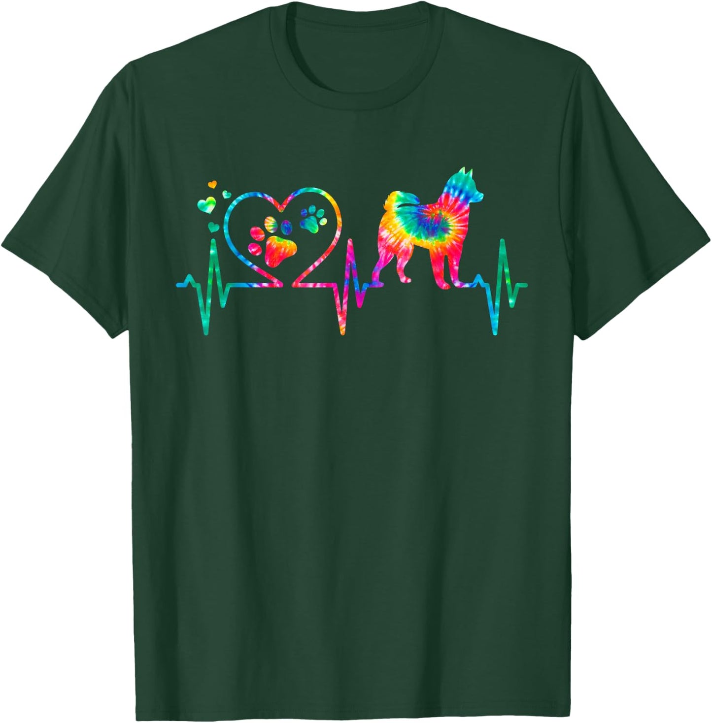Alaskan Klee Kai Mom Dad Heartbeat Tie Dye Dog Gift T-Shirt - T-Shirt | Forest