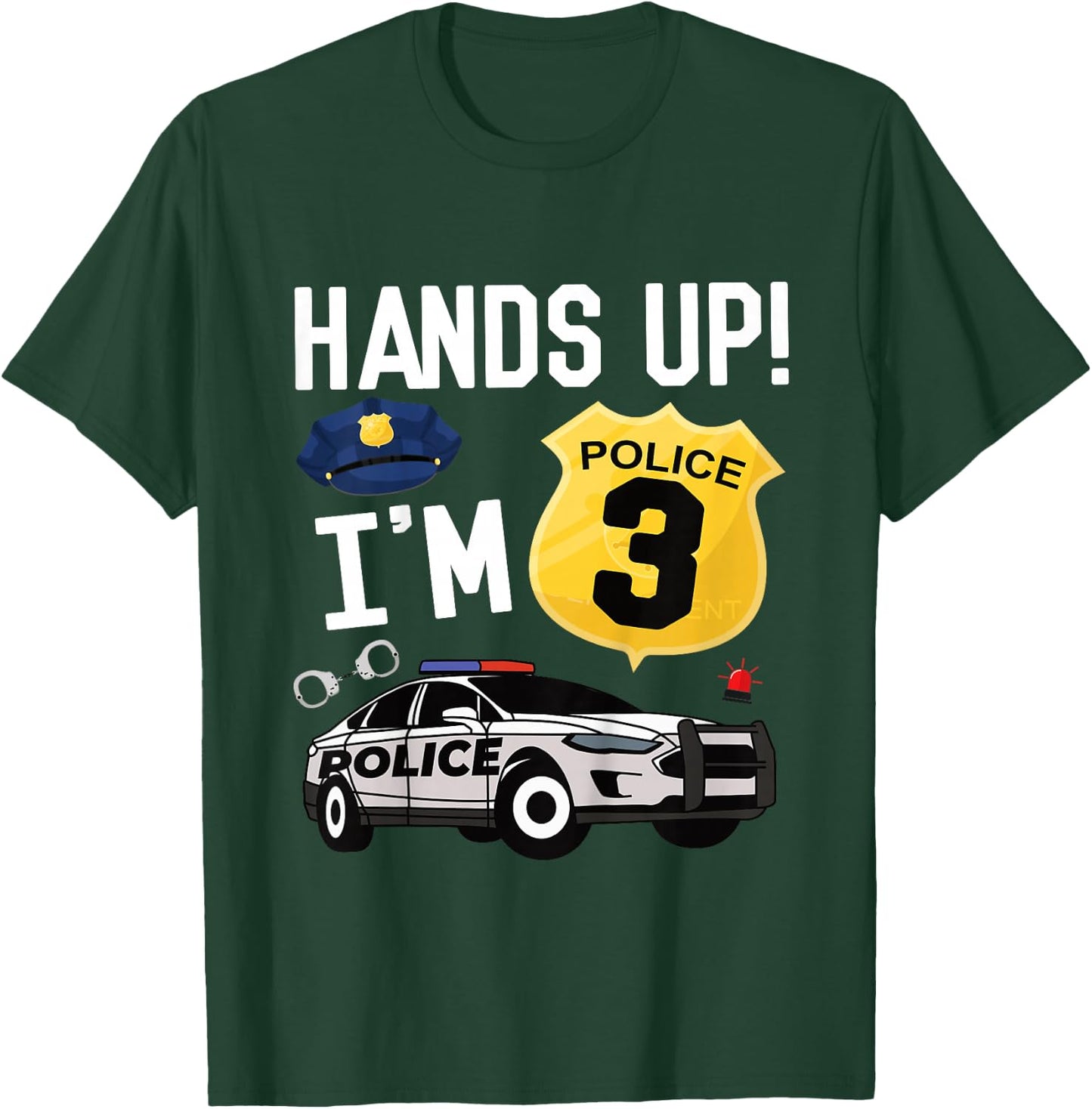 Kids 3rd Birthday Policeman Boy Three Year Old Police Officer T-Shirt - T-Shirt | Forest