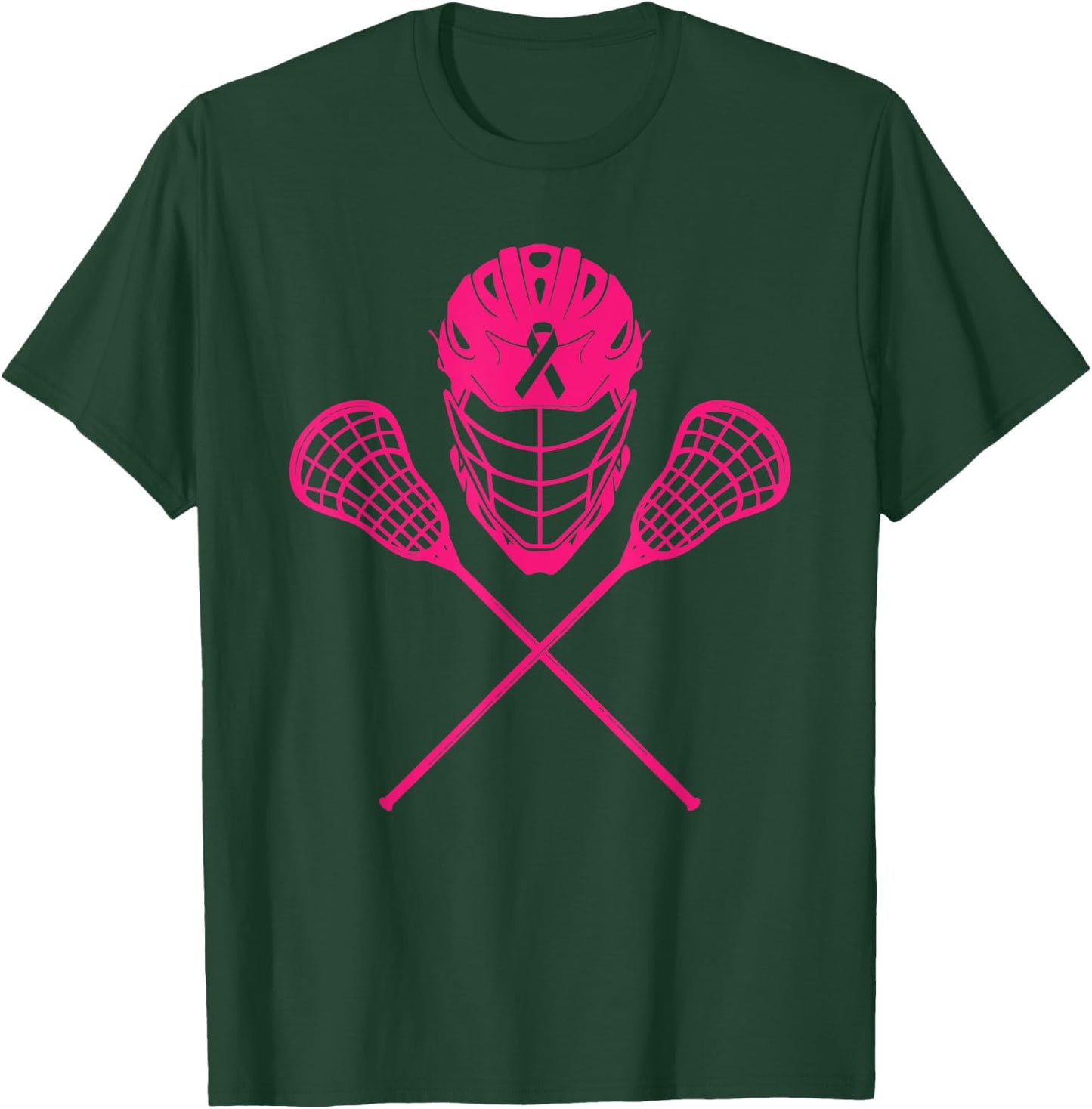 Lacrosse Stick Breast Cancer Awareness Cool Pink Ribbon Lax T-Shirt - T-Shirt | Forest