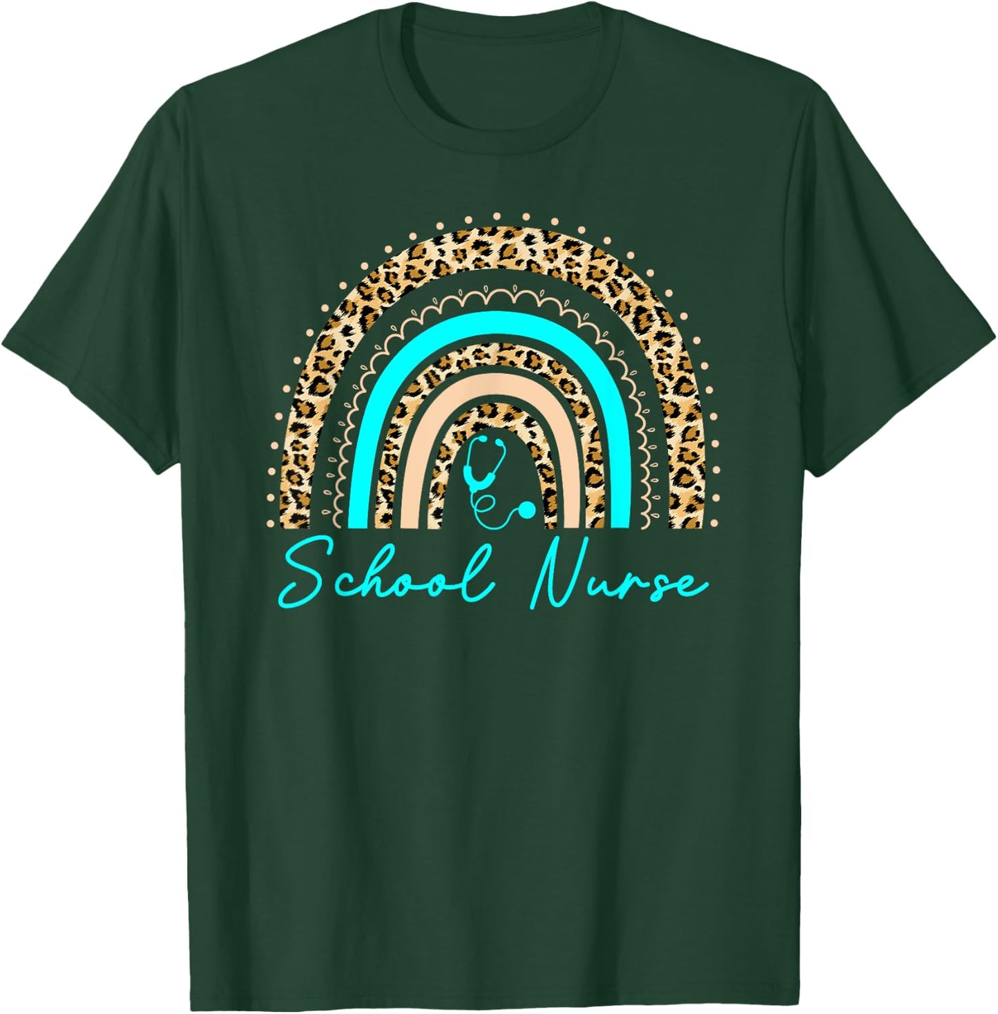 Rainbow Leopard School Nurse Seniors Work Back To School T-Shirt - T-Shirt | Forest