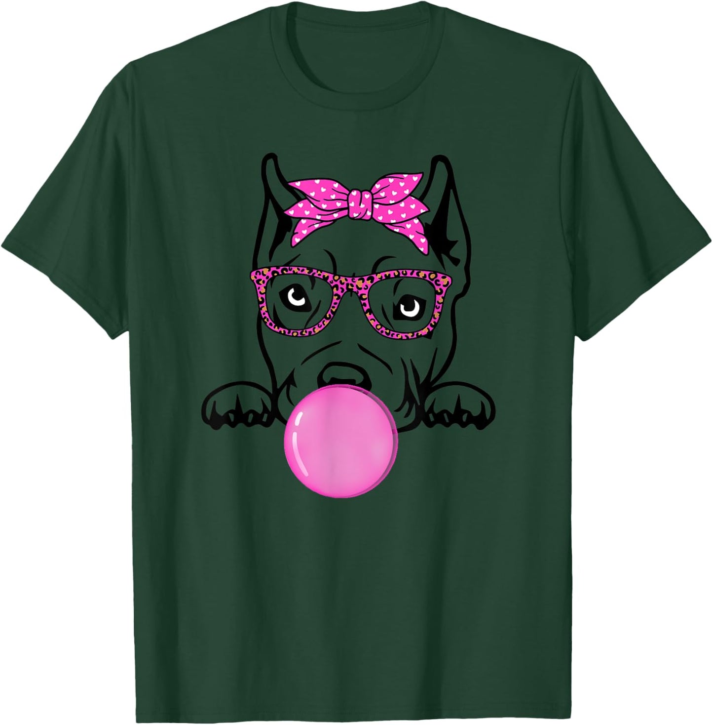 cute American Bully bubble gum bandana glasses Bully dog T-Shirt - T-Shirt | Forest