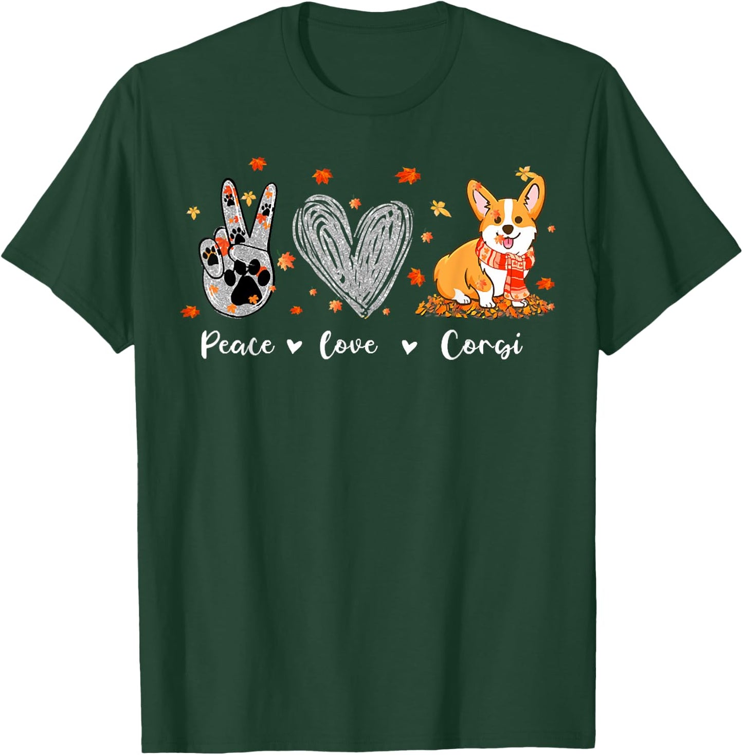 Peace Love Corgi Funny Corgi Dog Lover Pumpkin Fall Season Men Women T-Shirt - T-Shirt | Forest