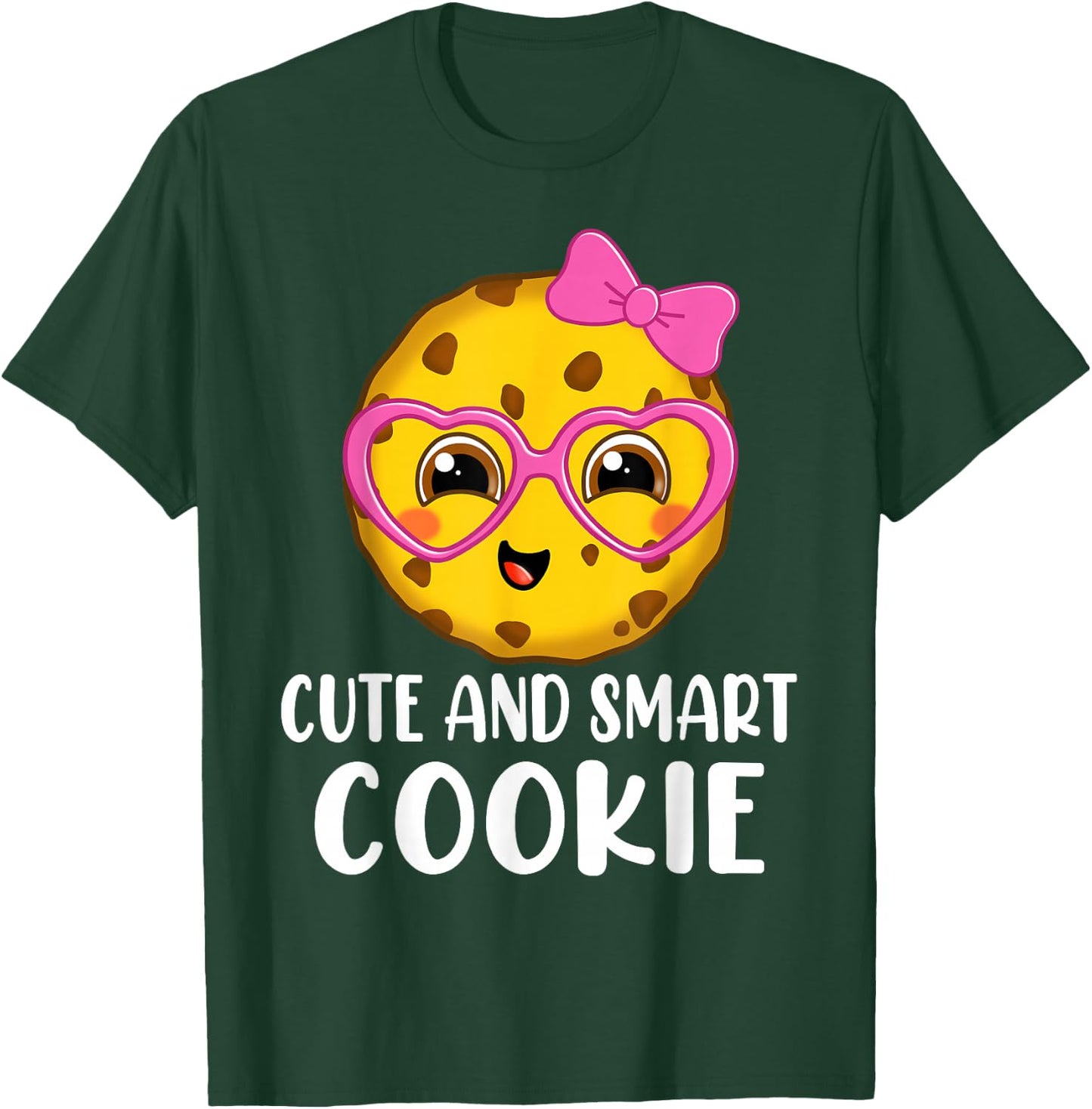 Cute and Smart Cute Kawaii Cookie heart glasses and pink bow T-Shirt - T-Shirt | Forest