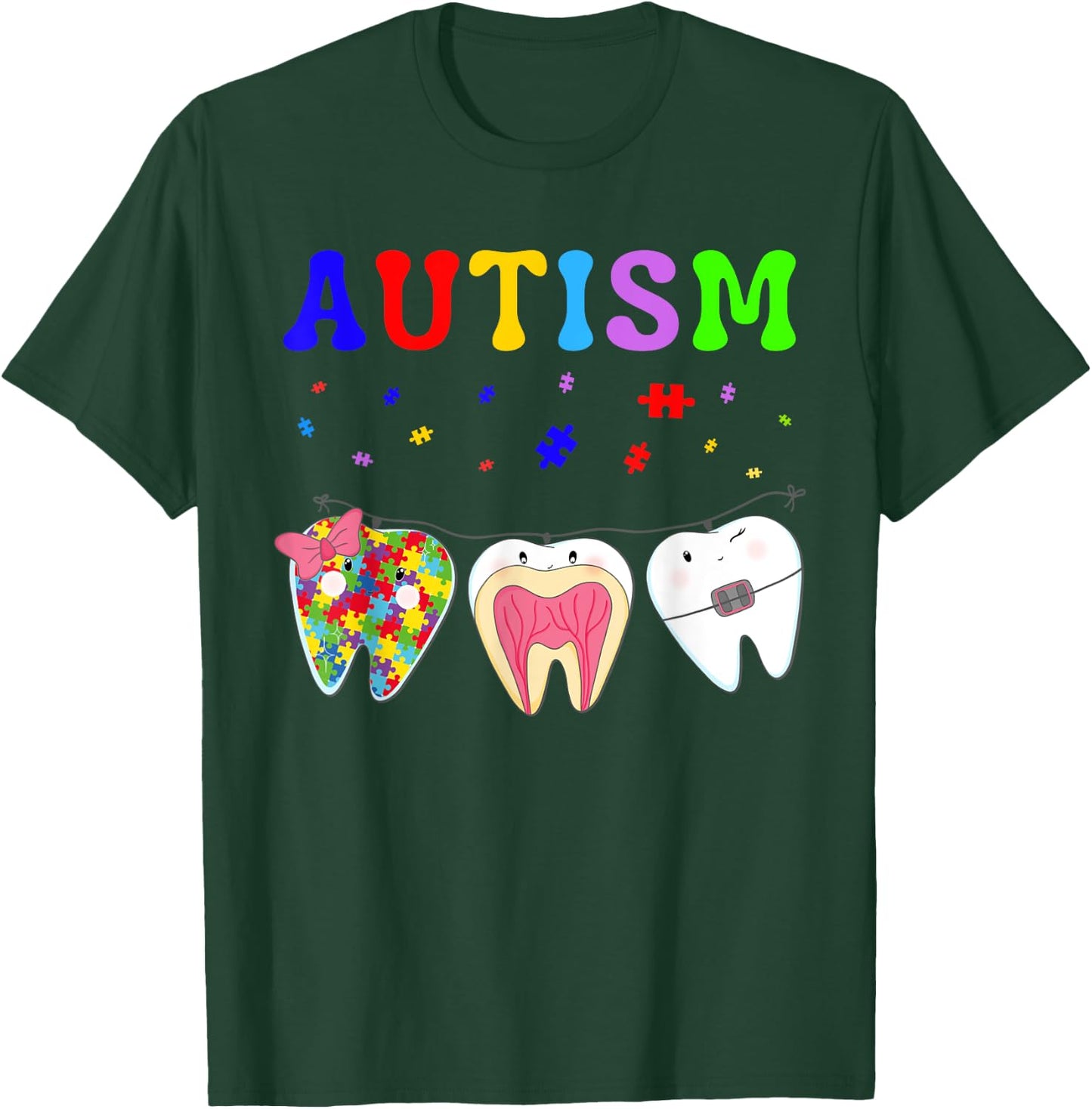 Cute Tooth Dental Assistant Puzzle Dentist Autism Awareness T-Shirt - T-Shirt | Forest