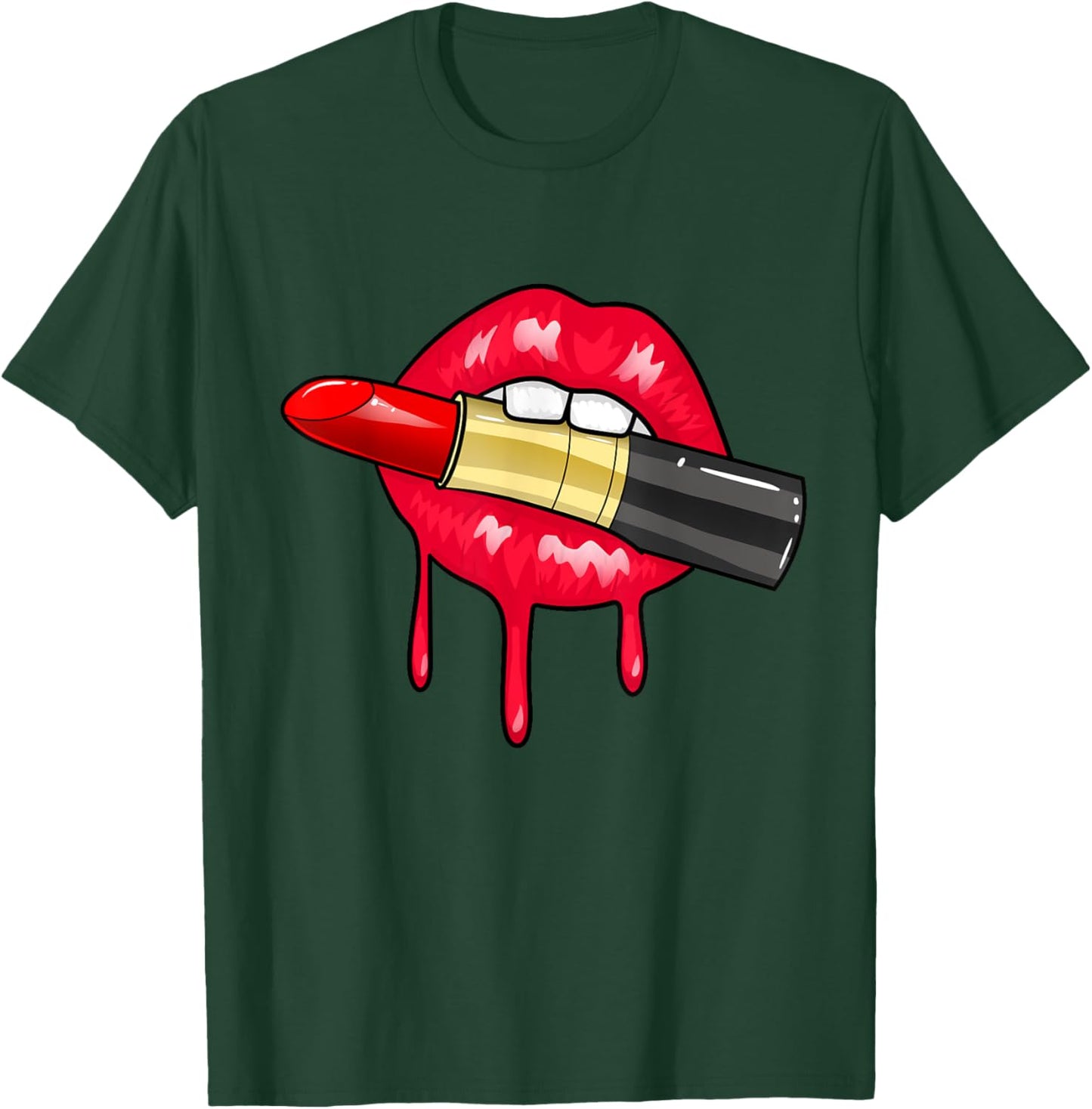 Women's Red Lipstick Juicy Sexy Lips Makeup Lip Color T-Shirt - T-Shirt | Forest