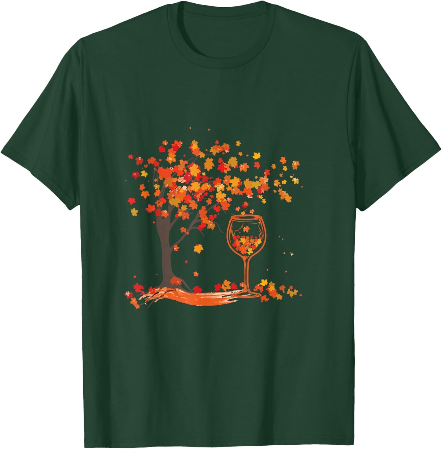 Glass of Wine Maple Leaf Autumn Fall Funny Drink Wine Lover T-Shirt - T-Shirt | Forest