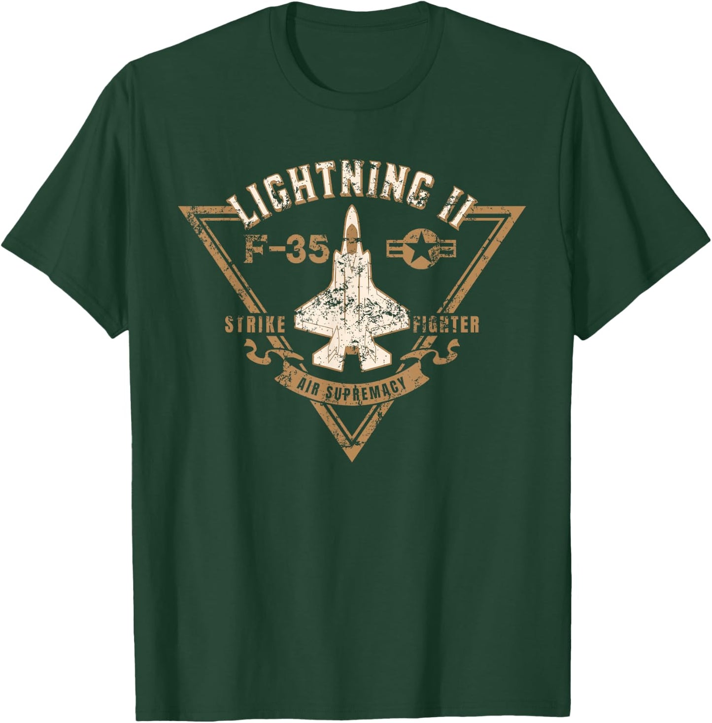 F-35 Lightning II Jet Fighter Military Aircraft Distressed T-Shirt - T-Shirt | Forest