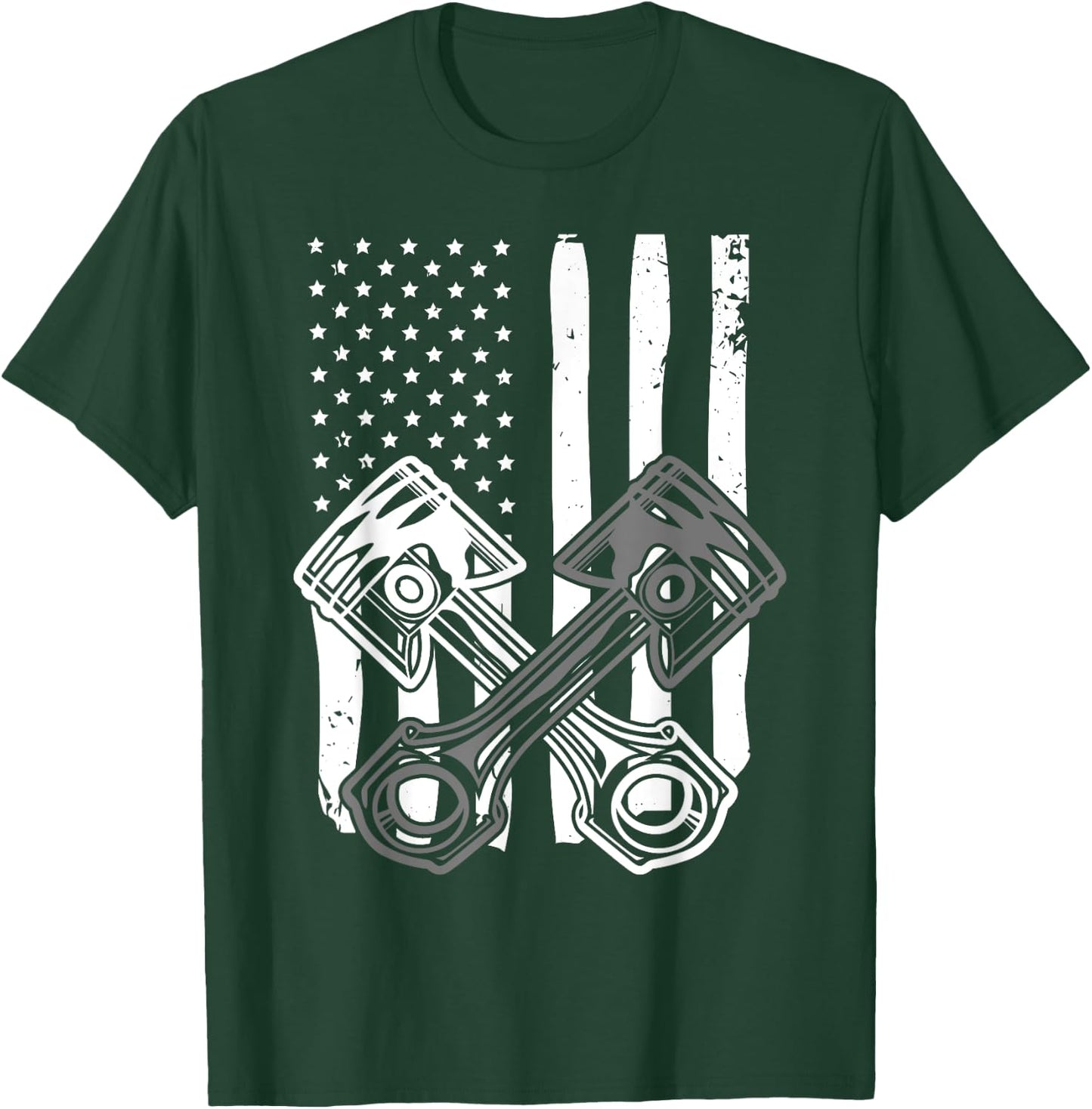 Vintage American Flag Piston Funny Muscle Car Mechanic Gift T-Shirt - T-Shirt | Forest
