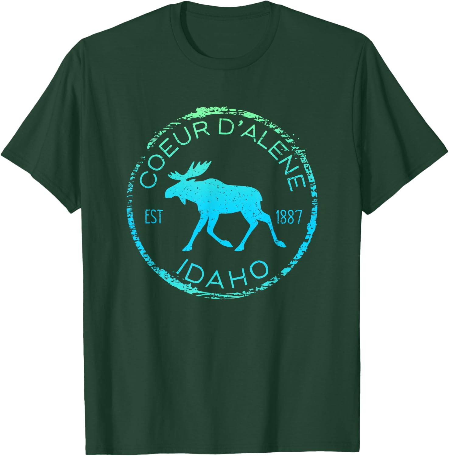 Coeur d'Alene Moose Design Weathered Idaho Souvenir Hiking T-Shirt - T-Shirt | Forest