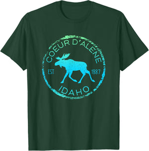 Coeur d'Alene Moose Design Weathered Idaho Souvenir Hiking T-Shirt - T-Shirt | Forest