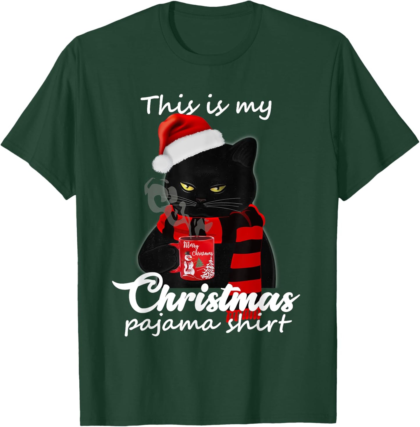 This Is My Christmas Pajama Shirt Funny Cat and Coffee Lover T-Shirt - T-Shirt | Forest
