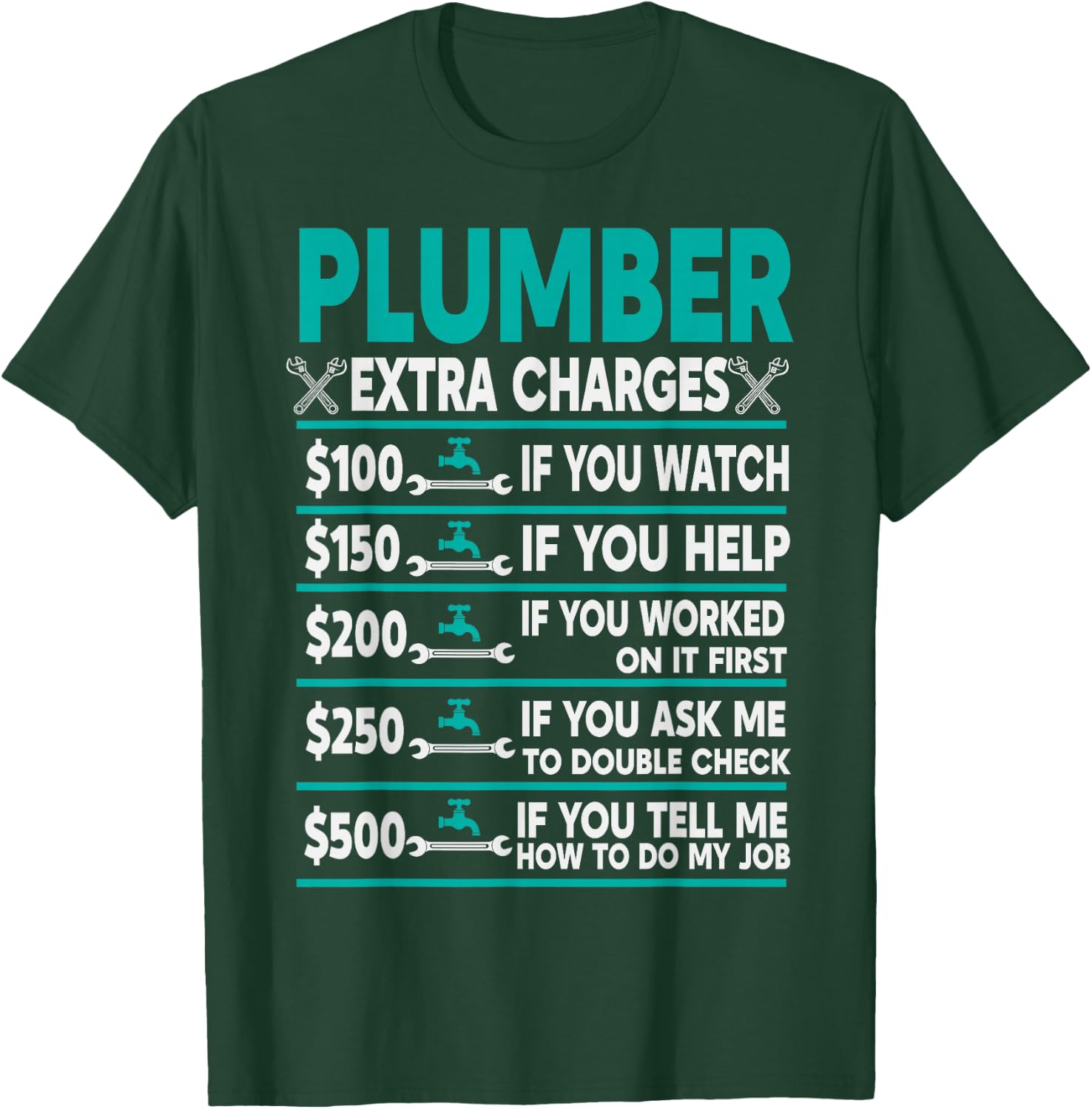 Plumber Extra Charges Hourly Rate T-Shirt - T-Shirt | Forest