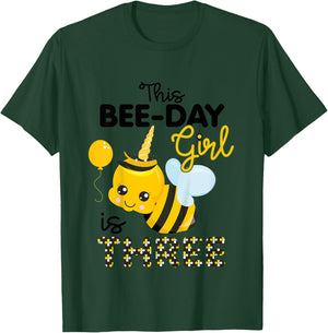 Kids 3rd Birthday Girl Bee Themed 3 Year Old Bday Matching Party T-Shirt - T-Shirt | Forest