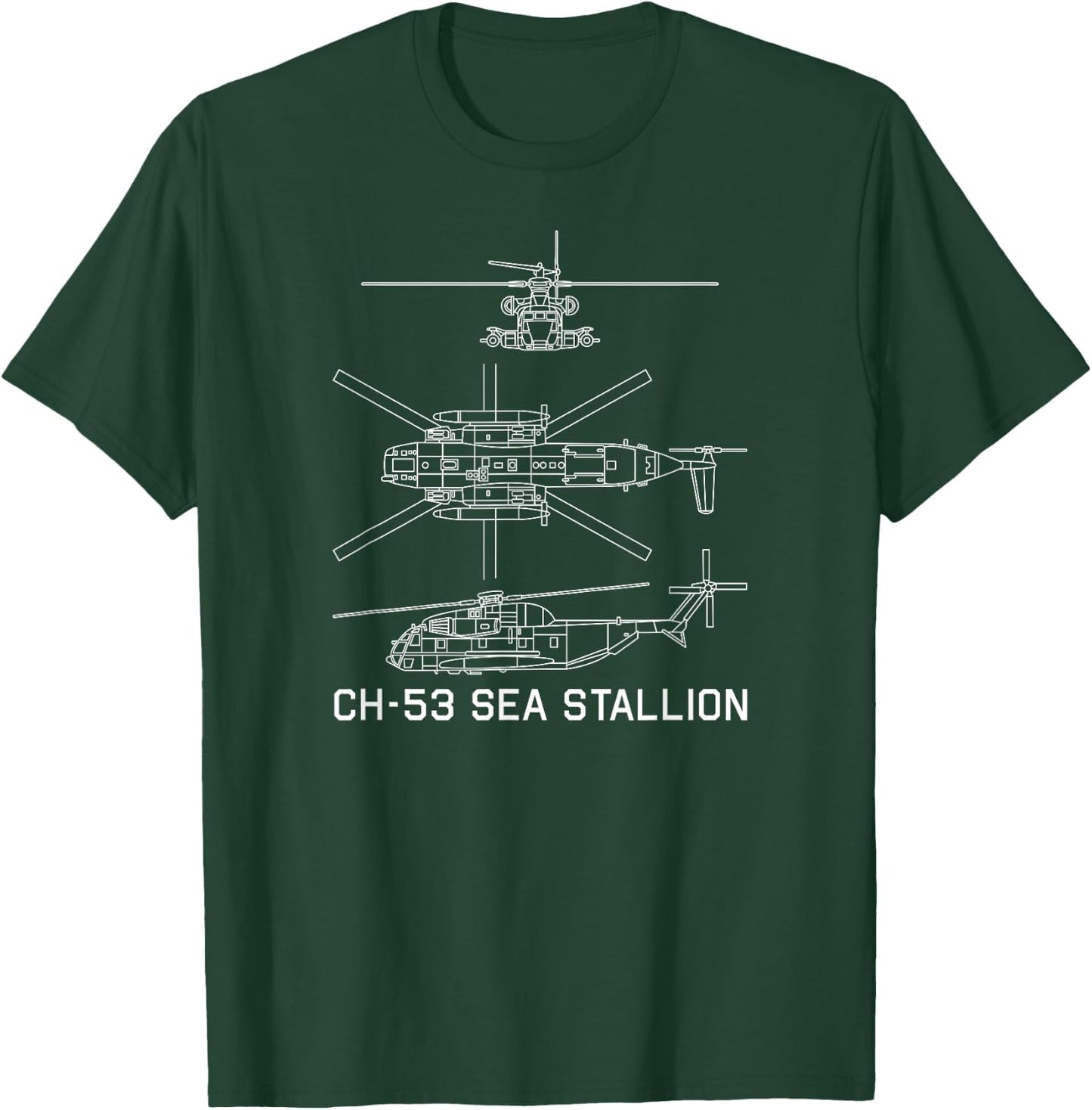 CH-53 Military Helicopter Blueprint T-Shirt - T-Shirt | Forest