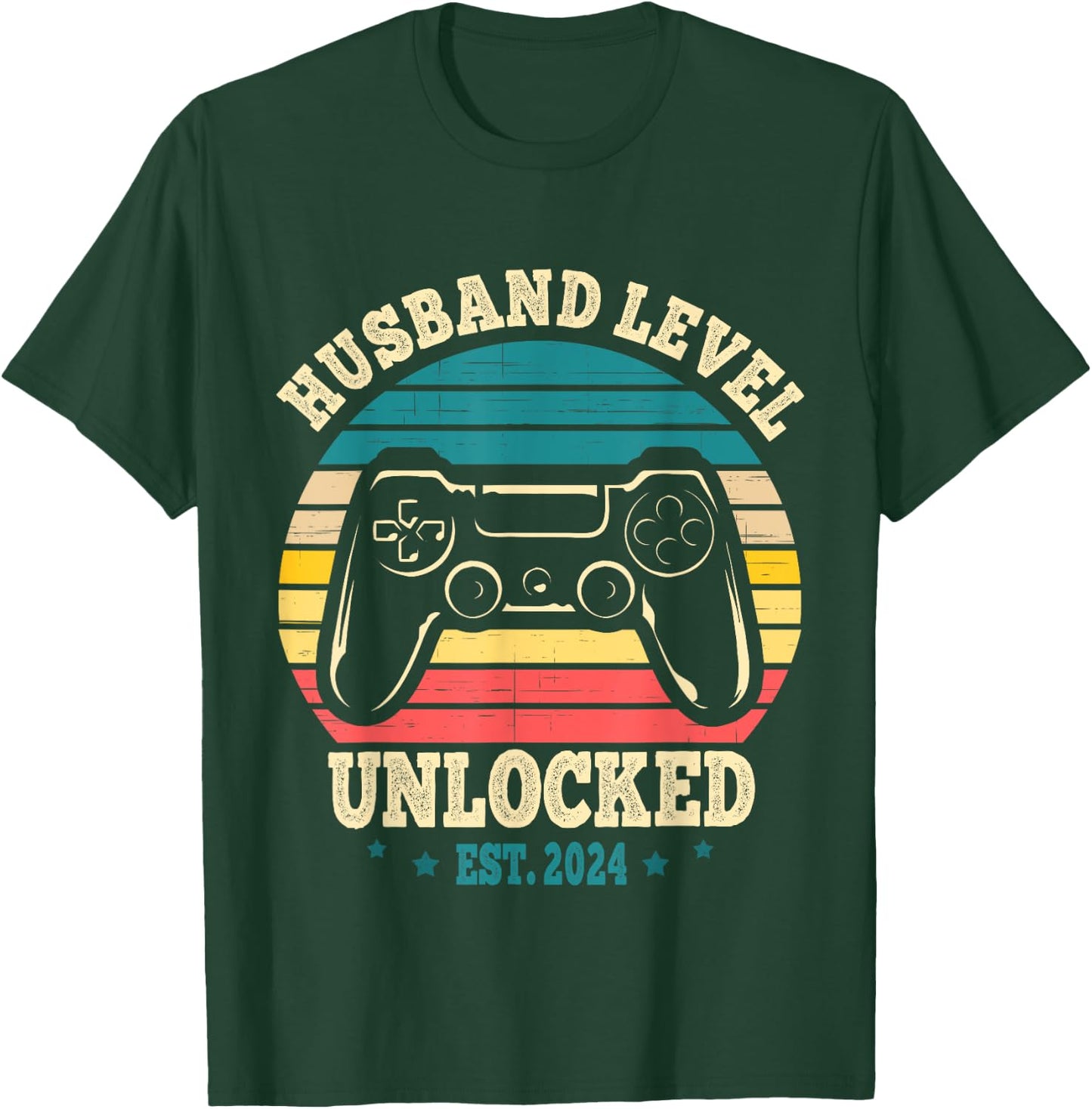 Leveled Up To Husband 2024 New Husband Just Married Gamer - Black, Men's, Small, Short Sleeve, Classic Fit, Modern Classic, Letter Print, , Regular, Machine Wash T-Shirt - T-Shirt | Forest
