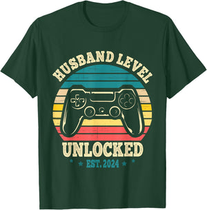 Leveled Up To Husband 2024 New Husband Just Married Gamer - Black, Men's, Small, Short Sleeve, Classic Fit, Modern Classic, Letter Print, , Regular, Machine Wash T-Shirt - T-Shirt | Forest
