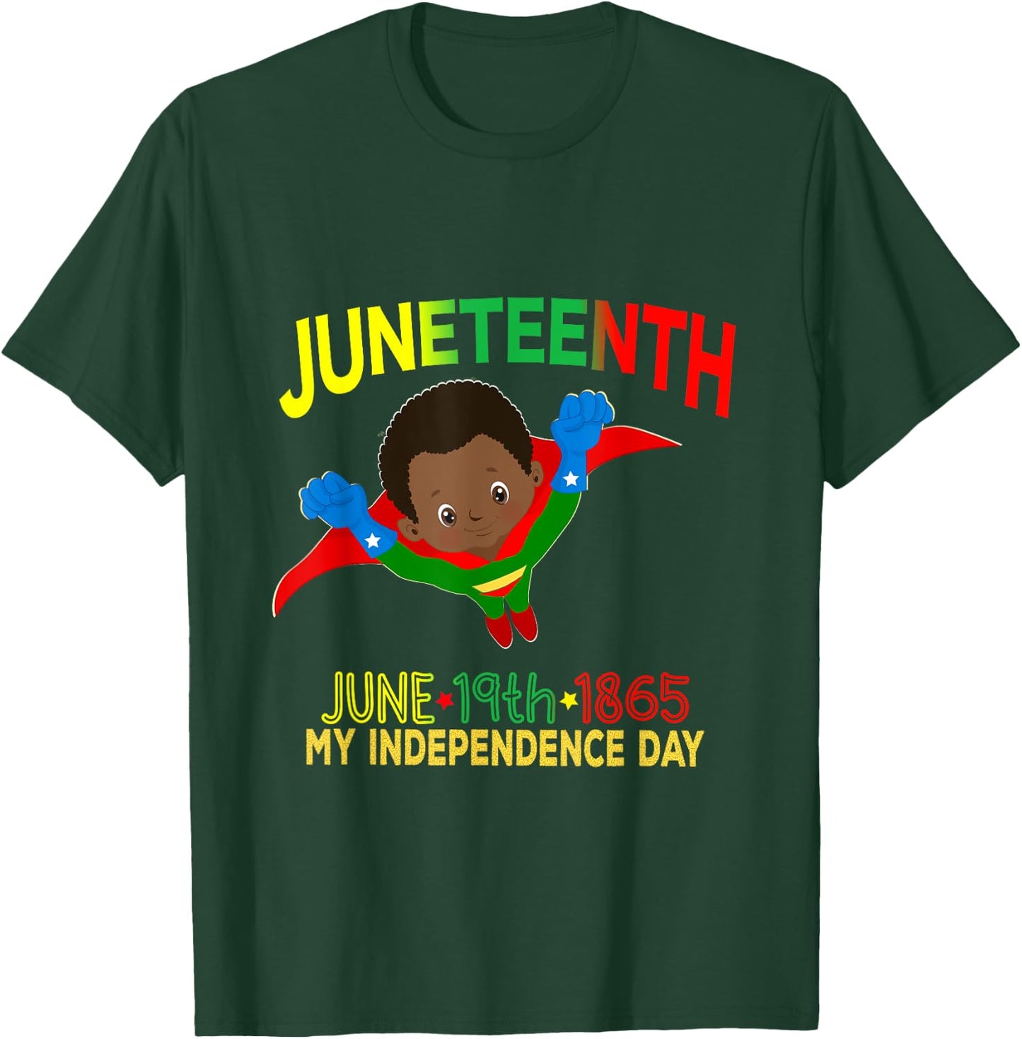 Happy Juneteenth Is My Independence Day Super Hero Black Boy T-Shirt - T-Shirt | Forest