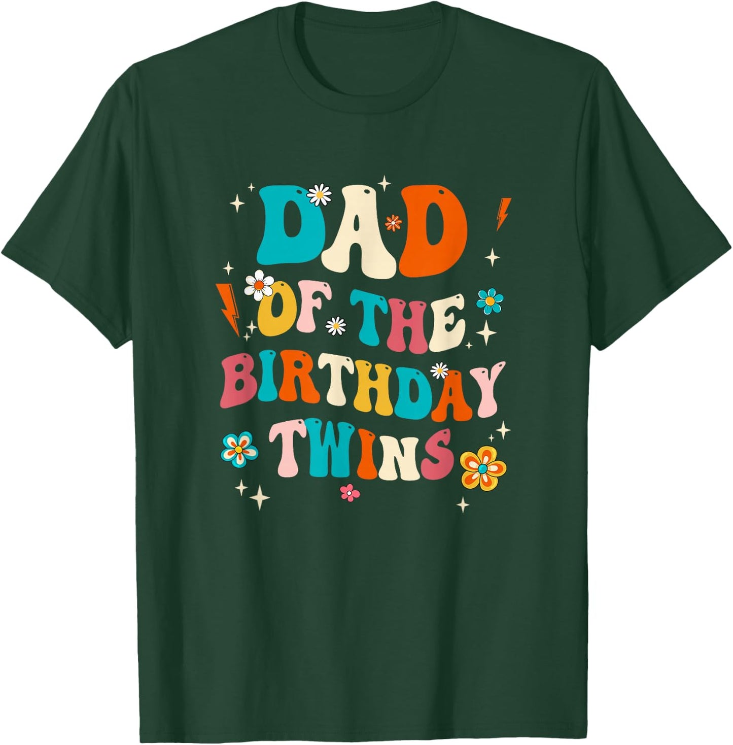 Dad of The Birthday Twins Boys Girls Party Retro Bday T-Shirt - T-Shirt | Forest