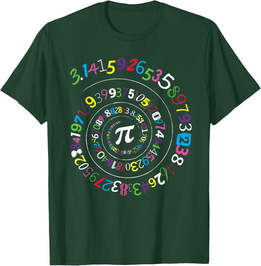 Pi Day Shirt Spiral Pi Color Numbers Teacher Student T-Shirt - T-Shirt | Forest