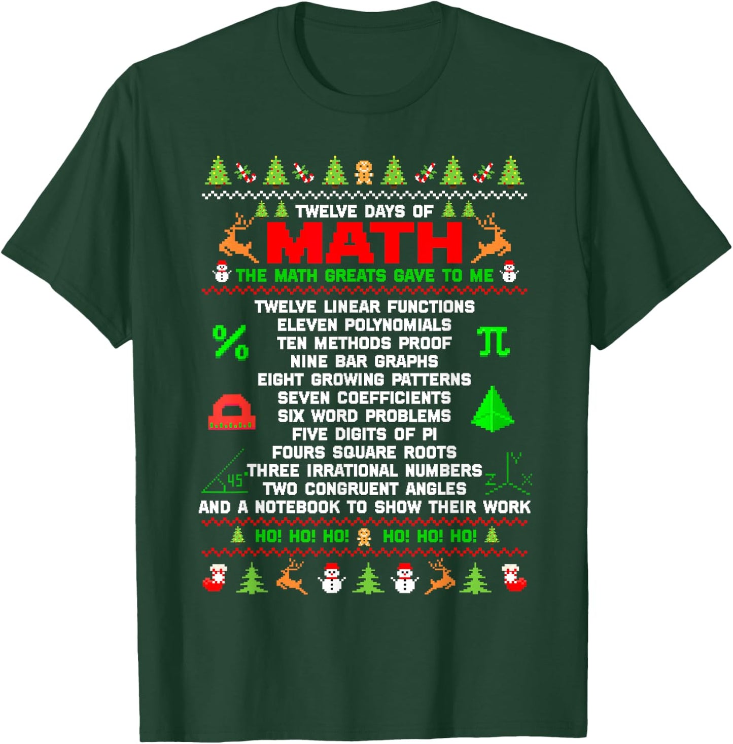 Twelve Days Of Math Teacher Students Ugly Sweater Christmas Men Women Kids T-Shirt - T-Shirt | Forest