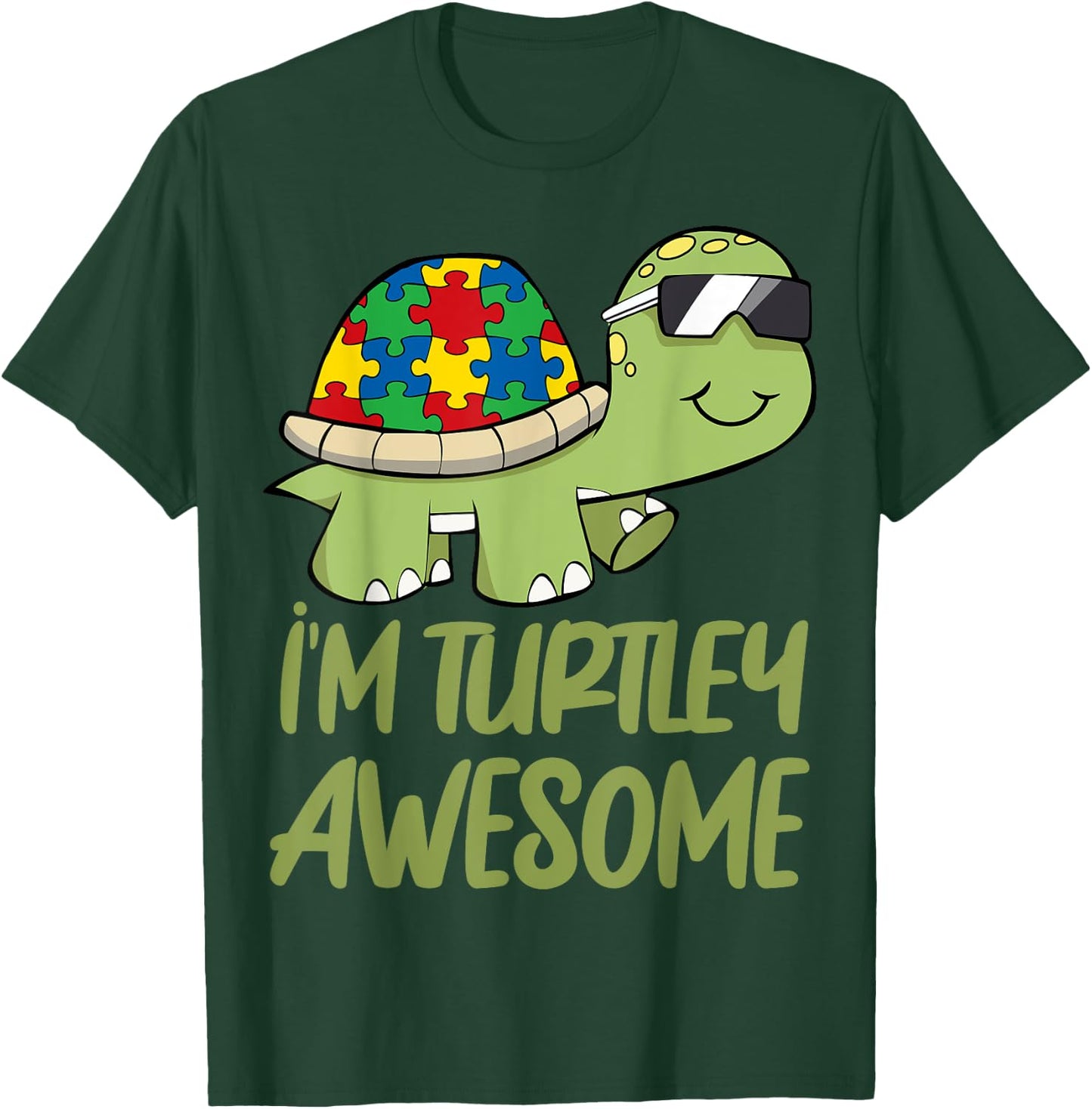 Turtle Awesome Autism Awareness Puzzle Piece T-Shirt - T-Shirt | Forest
