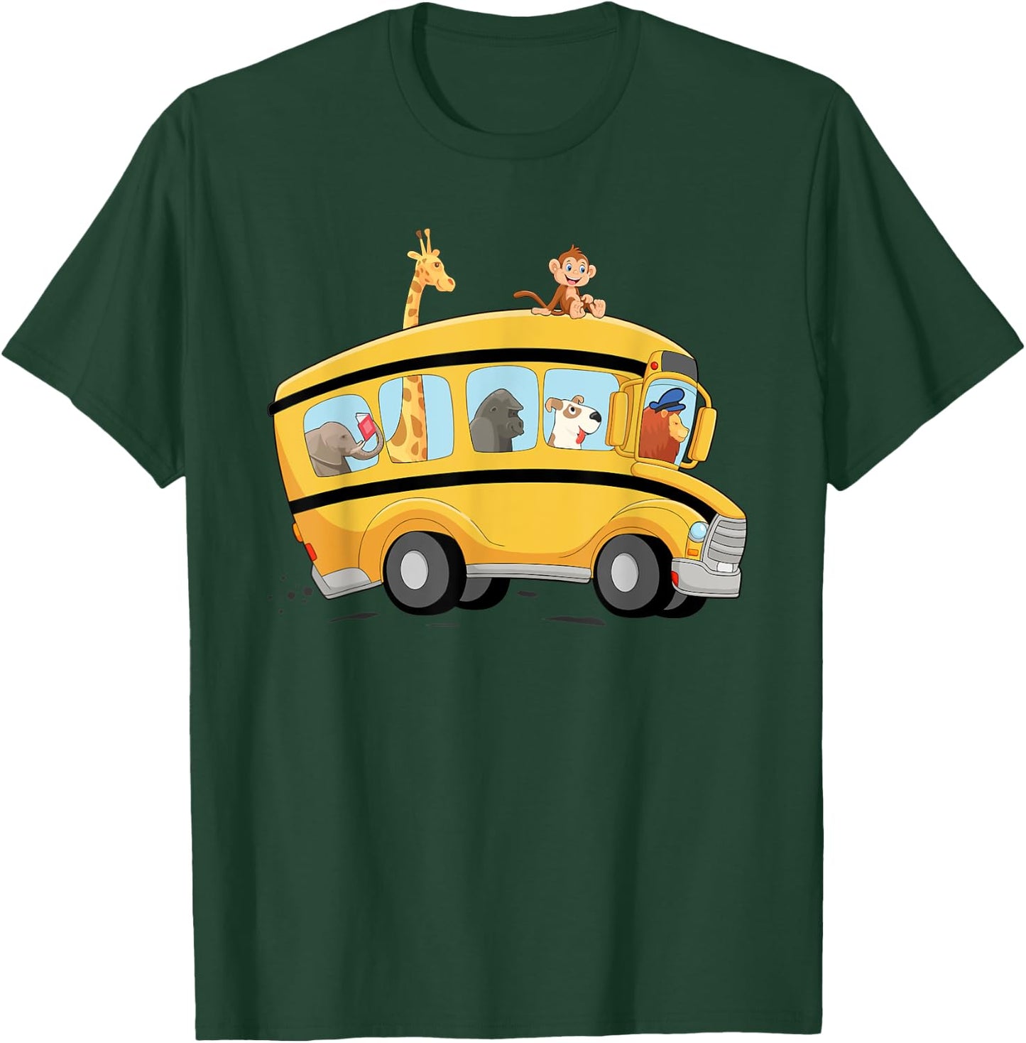 lion,Dog and Monkey in a School Bus Funny Men Women Kids T-Shirt - T-Shirt | Forest