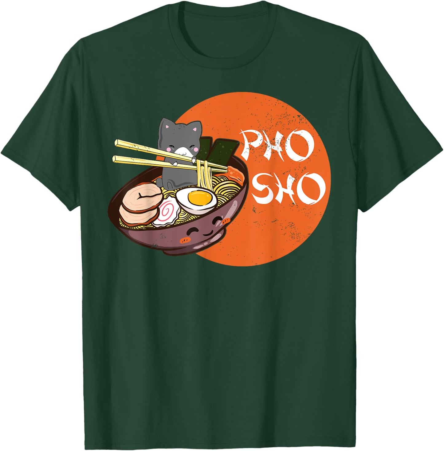 Vintage Kawaii Cat Pho Sho Vietnamese Bowl Ramen Noodle Gift T-Shirt - T-Shirt | Forest