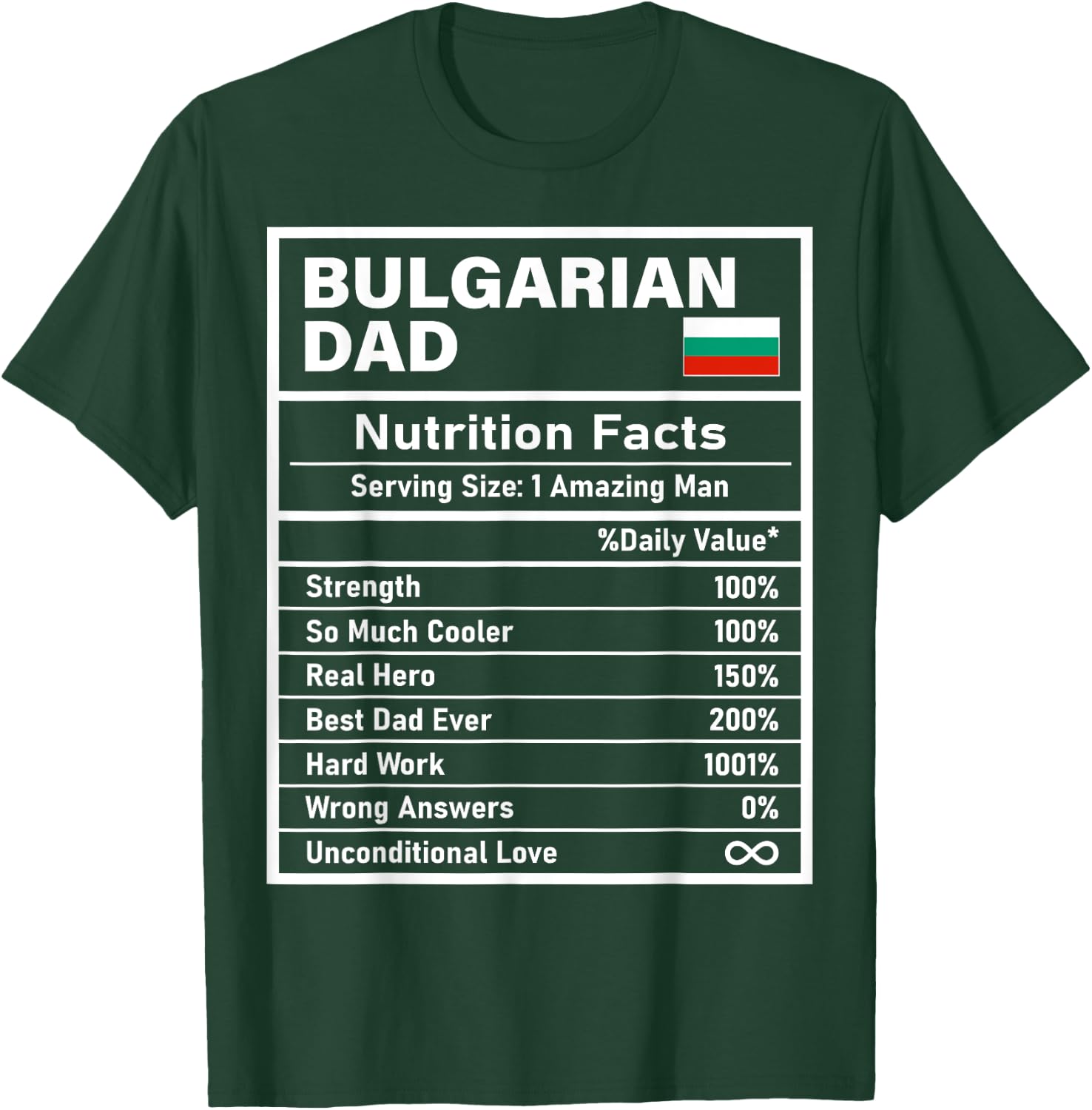 Bulgarian Dad Nutrition Facts Father's Day National Heritage T-Shirt - T-Shirt | Forest