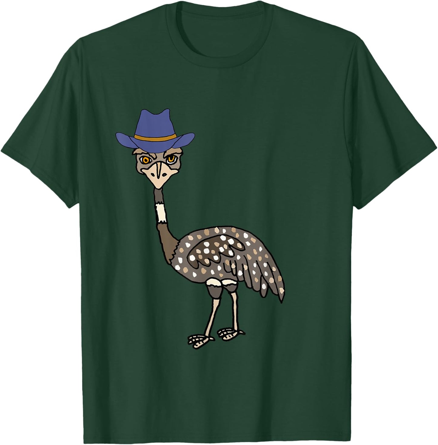 Smileteesanim Funny Emu Bird wearing Cowboy hat Cartoon T-Shirt - T-Shirt | Forest