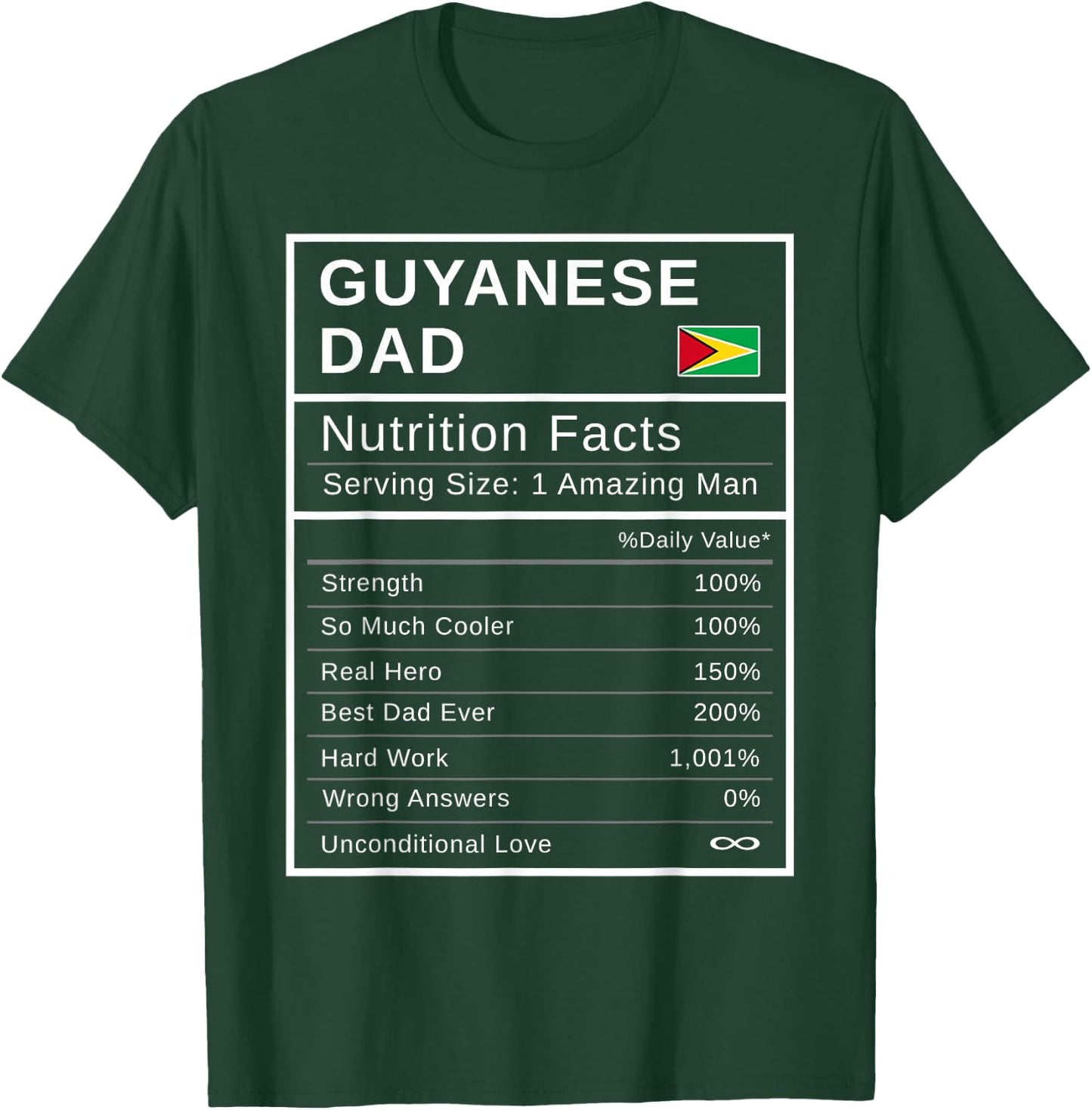 Guyanese Dad, Nutrition Facts Shirt Fathers Day Hero Gift T-Shirt - T-Shirt | Forest