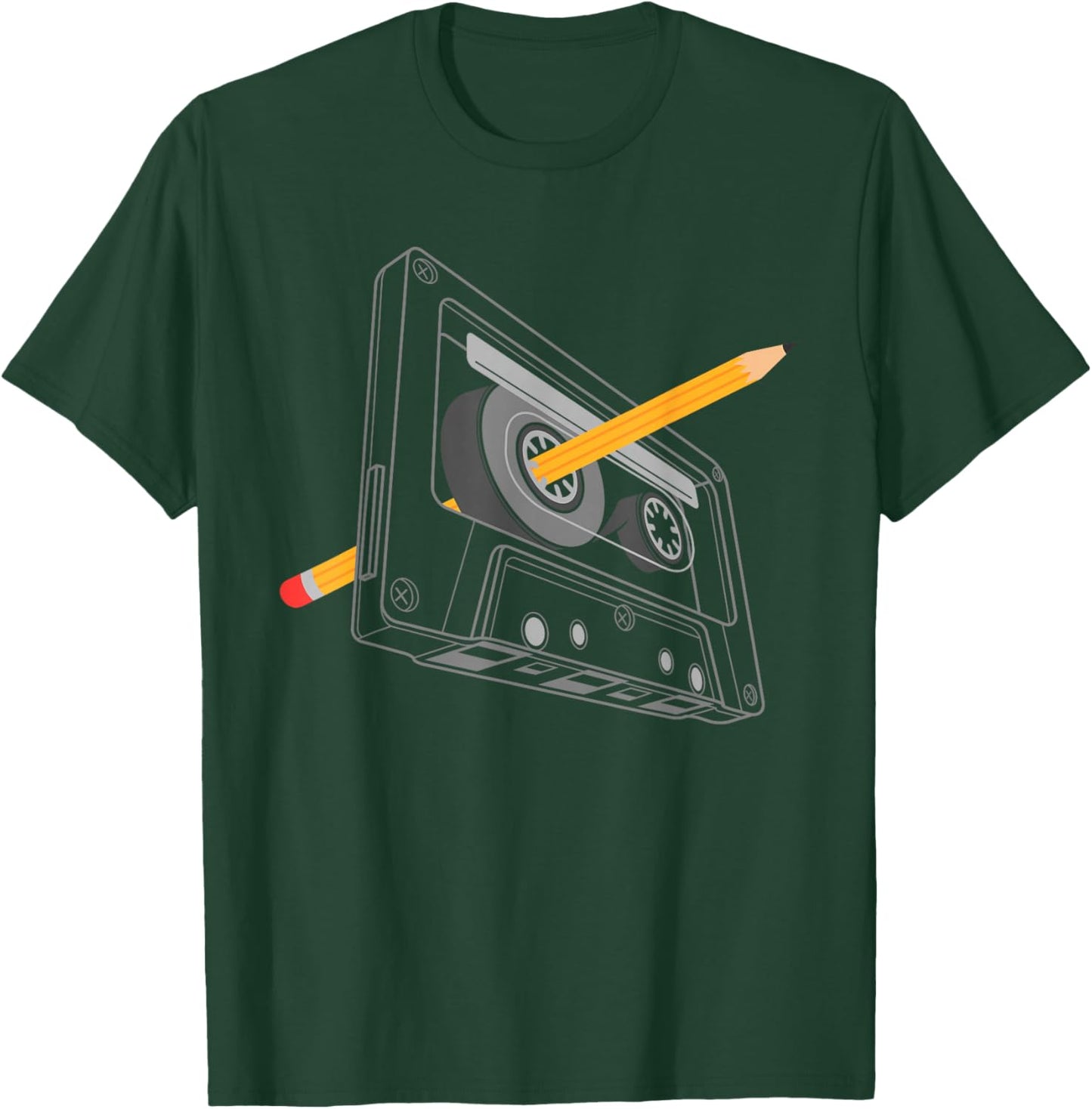 Vintage Rewind Funny 80s 90s Cassette Pencil Gift Men Women T-Shirt - T-Shirt | Forest