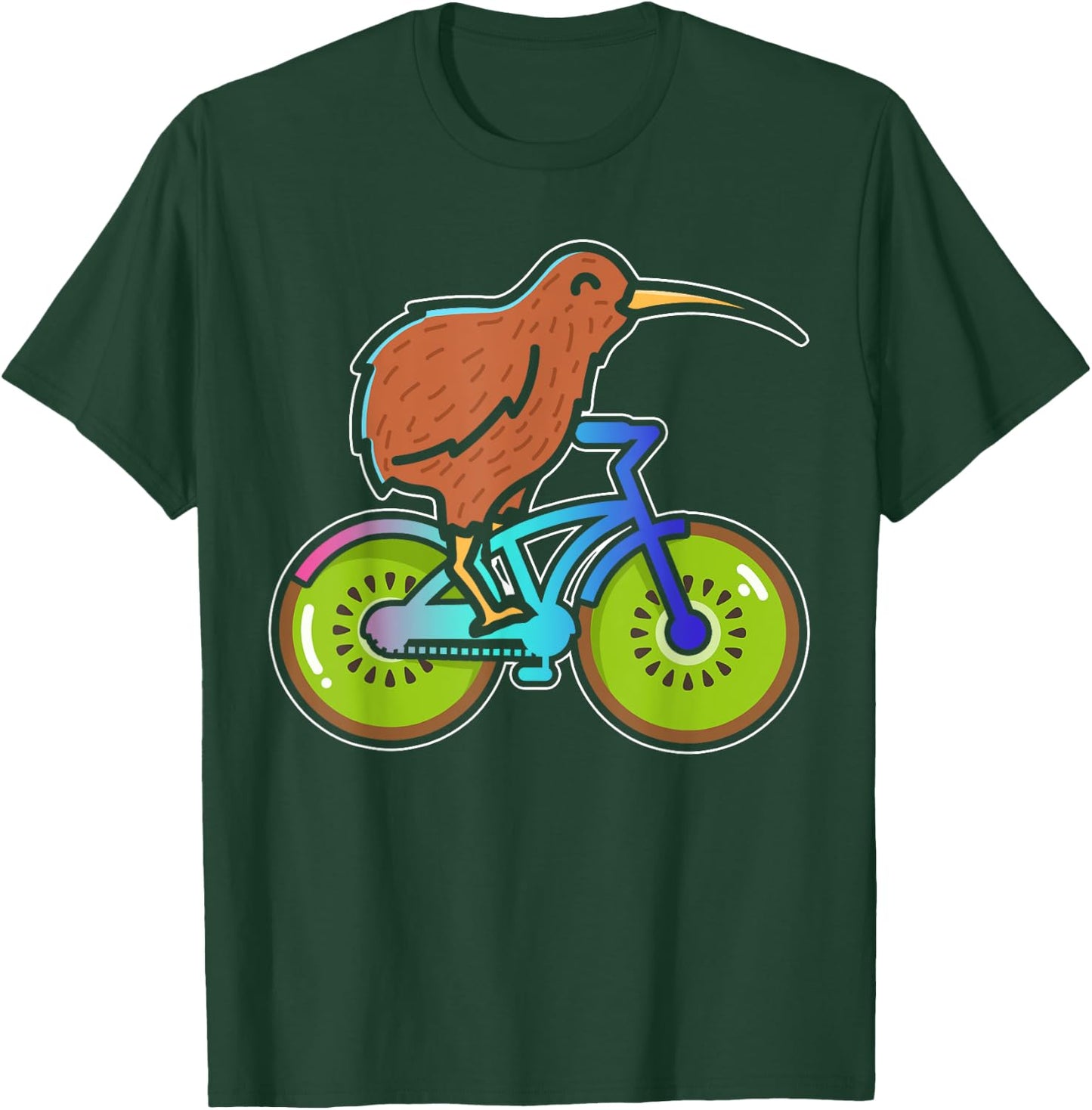 Cycle New Zealand Funny Kiwi on a Bicycle Design Idea design T-Shirt - T-Shirt | Forest